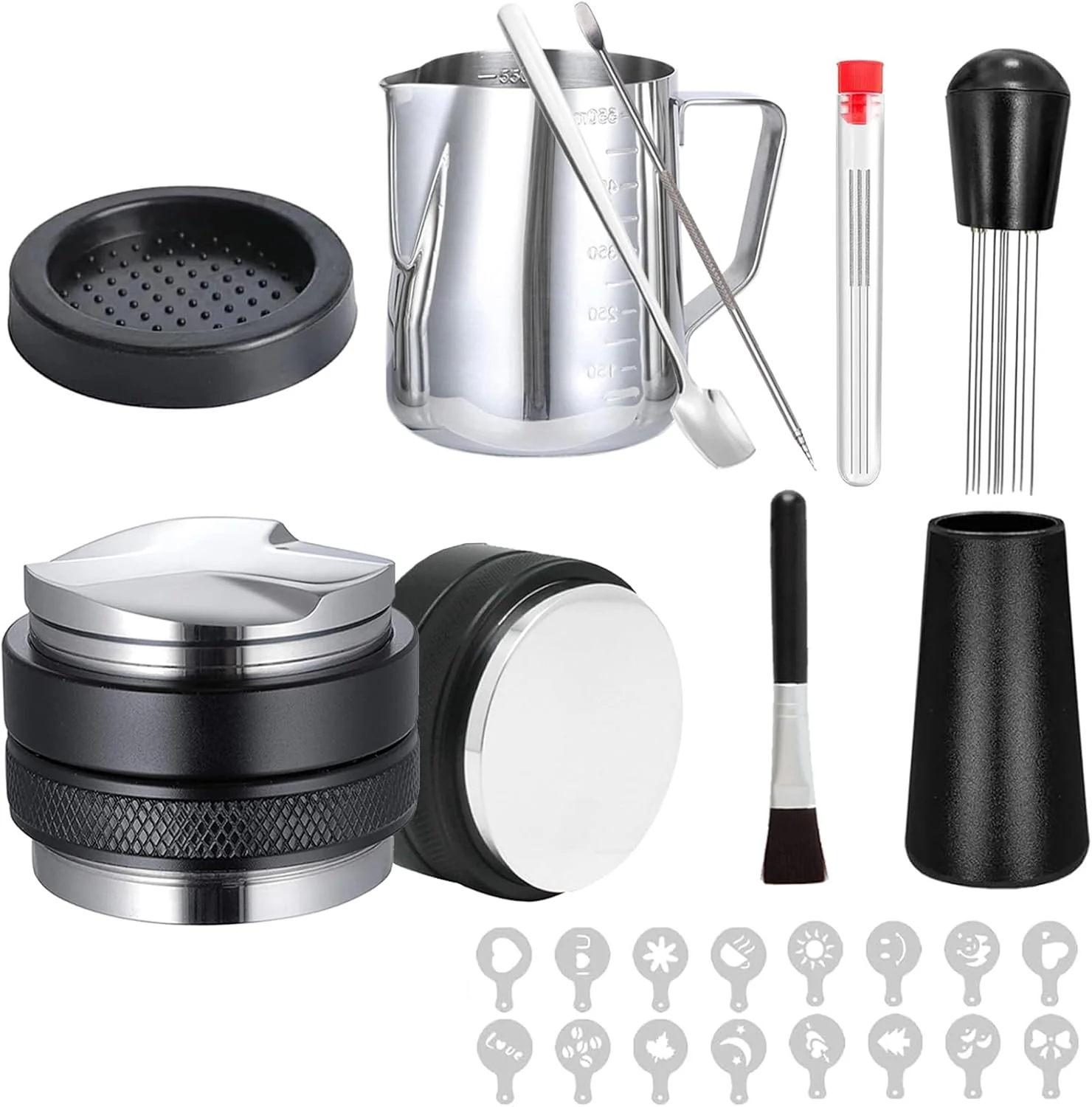 Outstanding Coffee Tamper Set 24 PCS Espresso Accessories Barista Kit with 51mm Espresso Distributor Tamper wdt Tool Frothing Pitcher Coffee Stirrer Solid