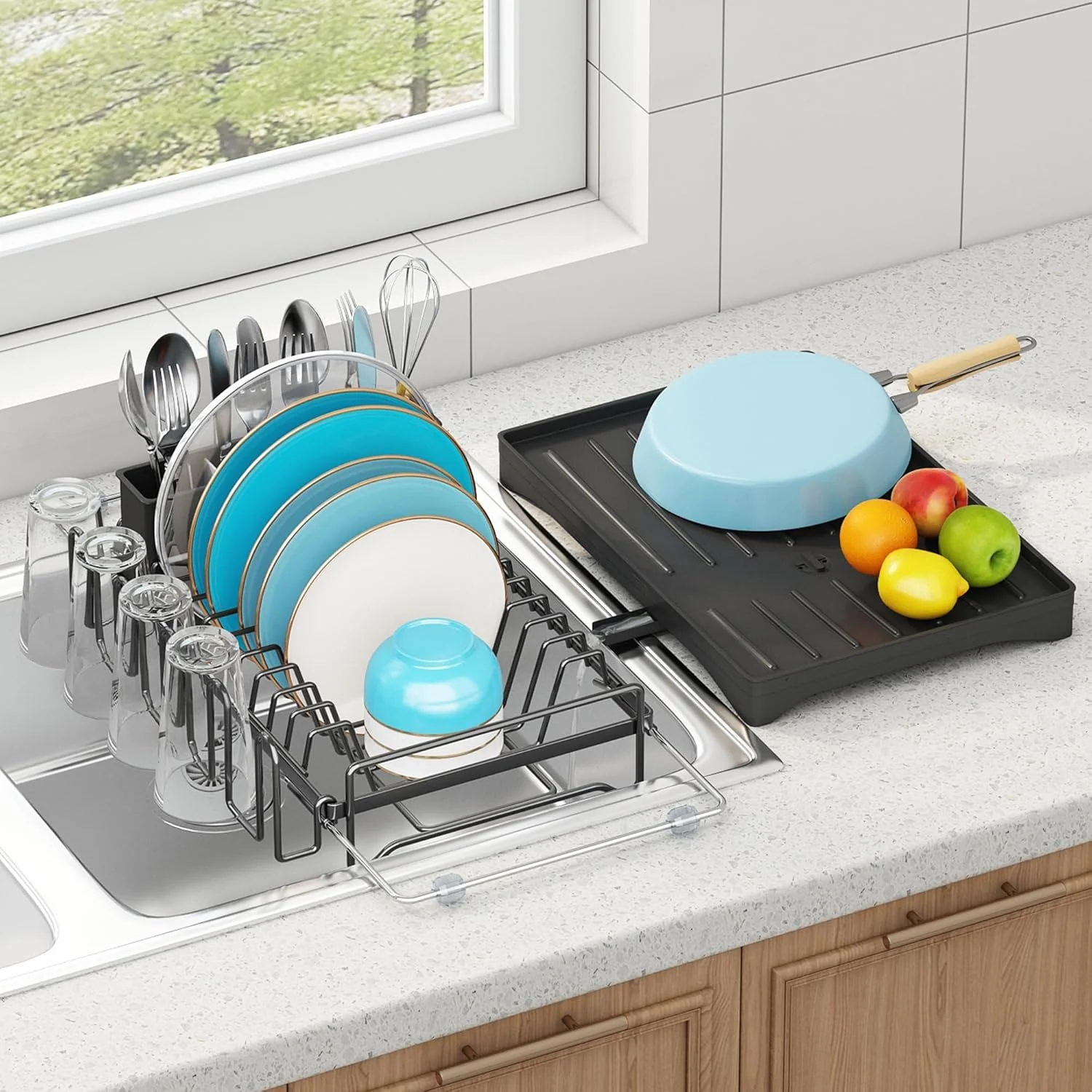 Carefully Designed Antopy Dish Drying Rack in Sink Expandable Rustproof Dish Rack for Kitchen Counter Over The Sink Dish Drainer with Utensil Holder Cup Rack Next-Generation