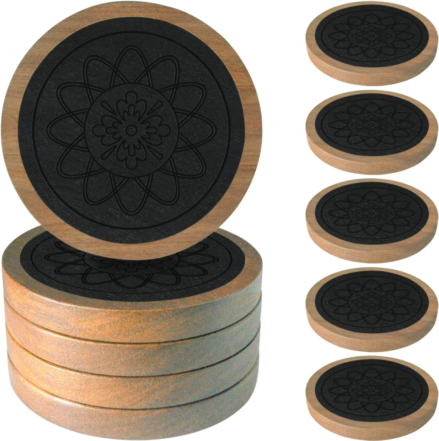 Long-Lasting Wood Coasters for Drinks Minacun Absorbent Coaster Sets of 5 Drinks Coasters for Coffee Tabletop Protection Non-Slip Non-Stick Suitable for Kinds of Cups Wooden Table Drink 4.3 Inches Black Carefully Designed