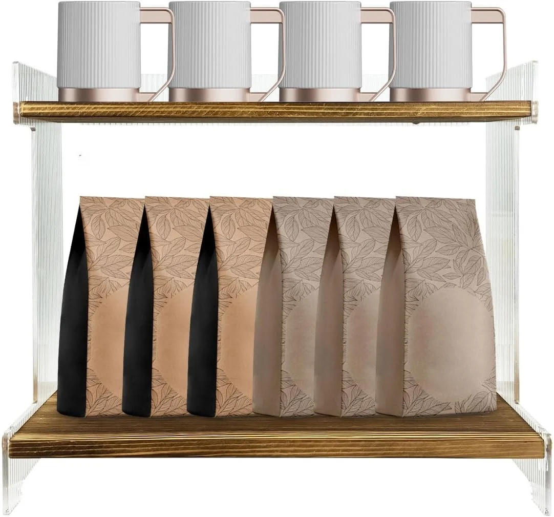 Professional Coffee Bar Organizer 2 Tier Coffee Station Home Storage Cups for Kitchen Countertop Holds Cups Coffee Beans Placing Mugs Efficient