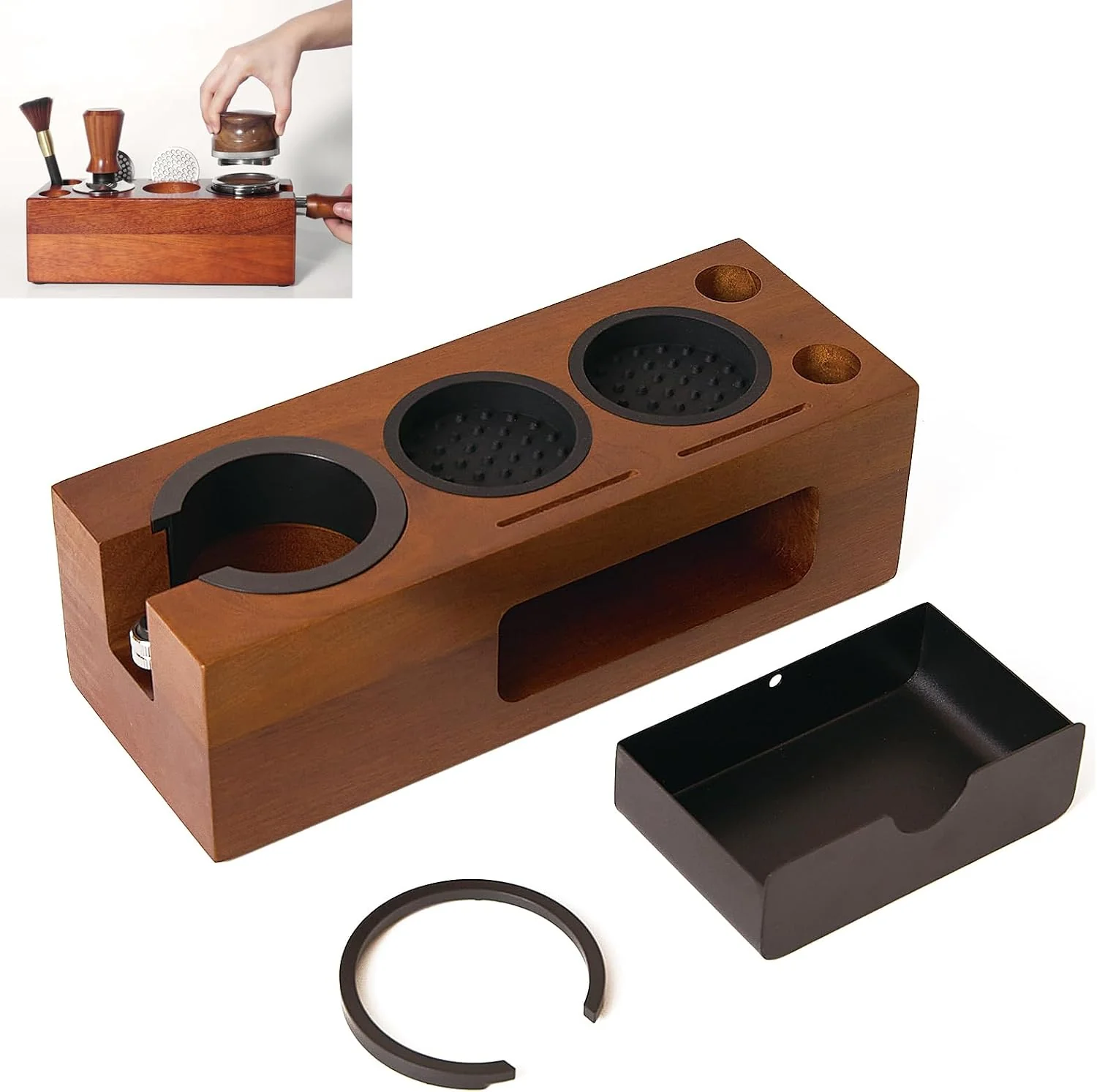 Fine Espresso Tamping Station – 8 in 1 Espresso Coffee Organizer for Storage 51 53 54 58MM Espresso Tamper Distributor Portafilter amp Puck Screen Accessories Wooden Tamper Station Professional