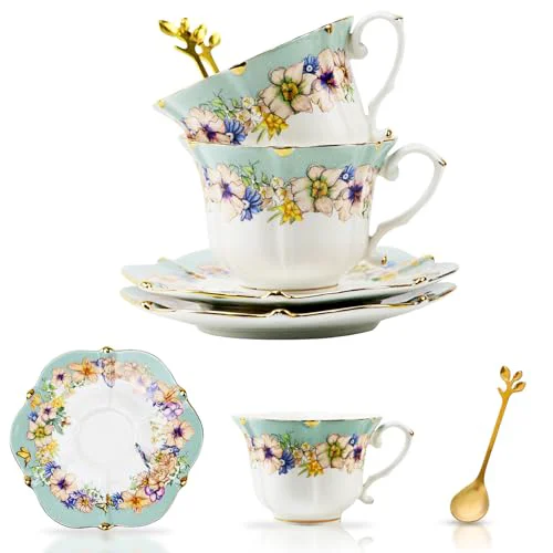 Practical Country Roses Bone China Tea Cup and Saucer Set 6 Count Authentic