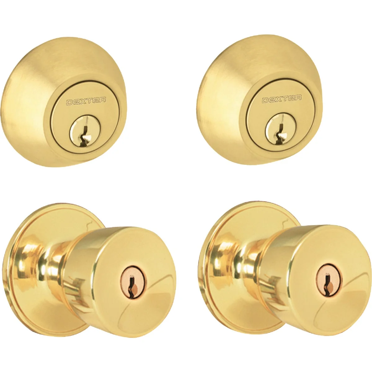 Certified Dexter Bright Brass Deadbolt and Door Knob Combo Fine Crafted