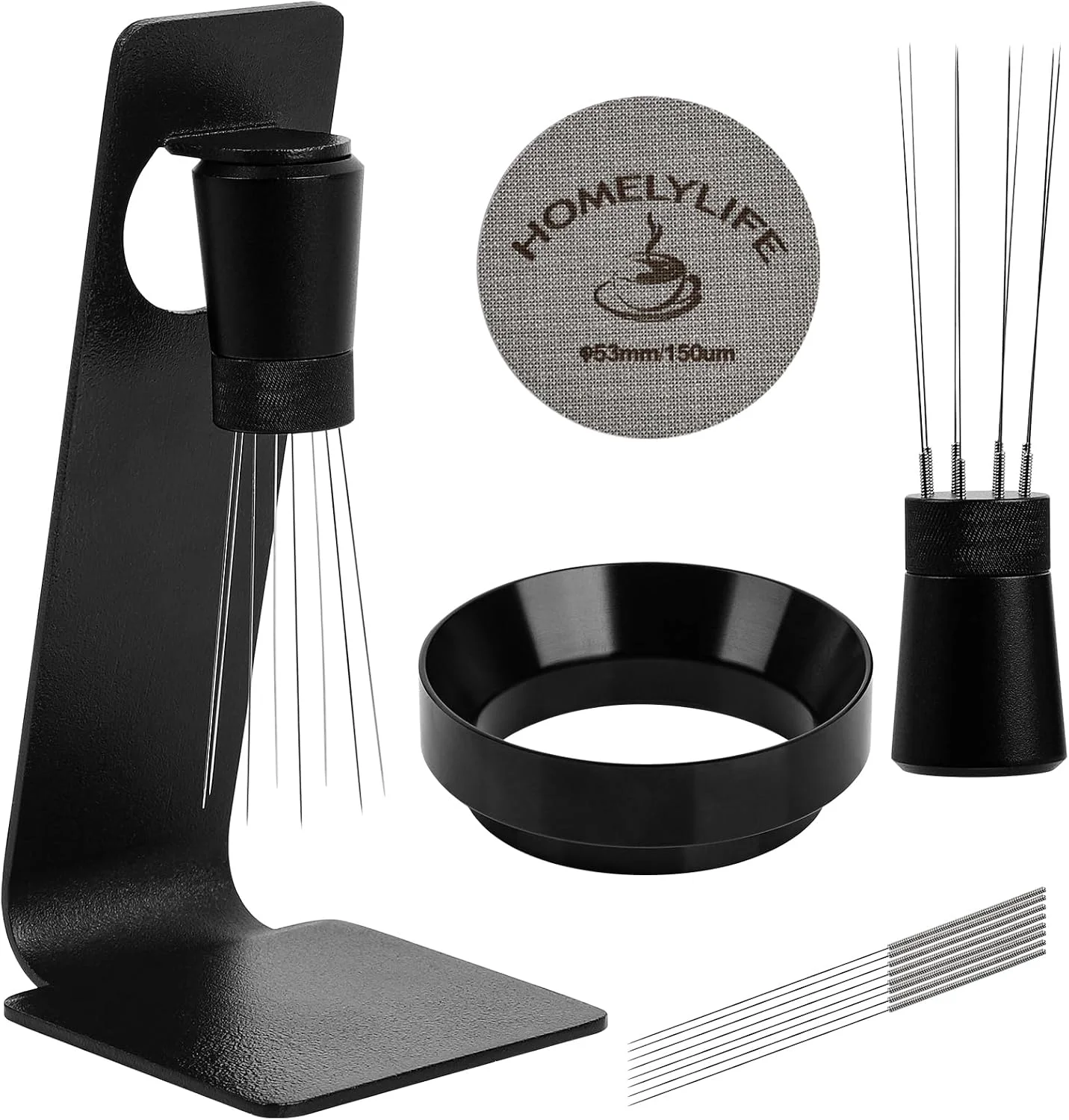 Comfortable WDT Tools Espresso Puck Screen 53mm Espresso Accessories Kit – 150μm Puck Screen Set 0.25mm 316 Stainless Steel 8 Needles Coffee Distribution Stirrer Portafilter Dosing Ring for Barista Black 150μm Puck Screen Set 0.25mm 316 Stainless Steel 8 Needles Easy-to-Use