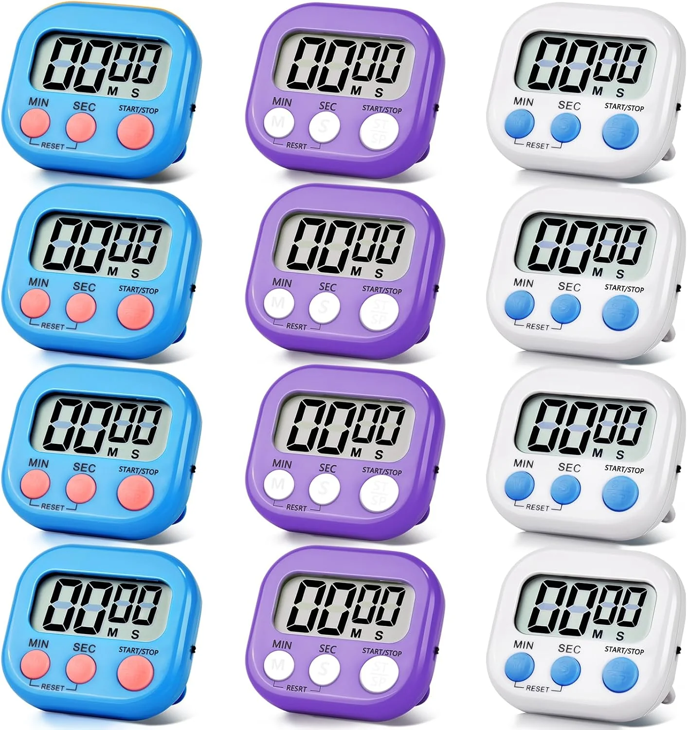 Outstanding 12 Pack Digital Kitchen Timer Magnetic Digital Timer with Big Display Loud Ring Cooking Timers for Kitchen Electronic Timer for Cooking Bathing Gym Break Time Classroom 12 White Blue Purple High-End