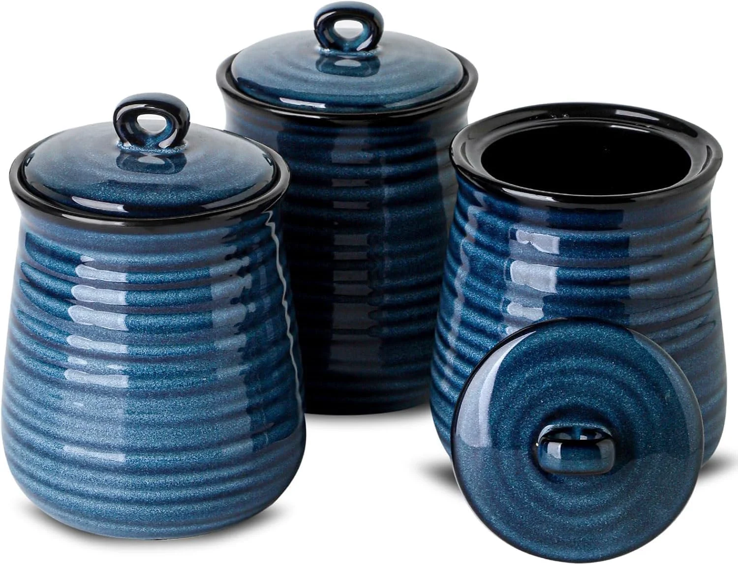 World-Class Ceramic Food Storage Jars 25 Oz Porcelain Kitchen Canisters with Airtight Lids Set of 3 Flour Containers for Countertop Casual