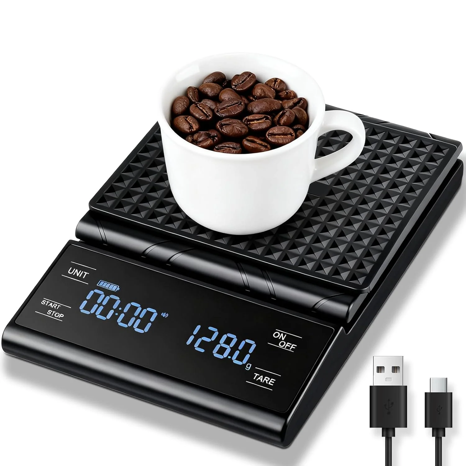 Soft Rechargeable Coffee Scale with Timer 5kg 0.1g Precision Pour Over Drip Espresso Scale for French Press Digital Kitchen Scale with Auto Tare Specialty