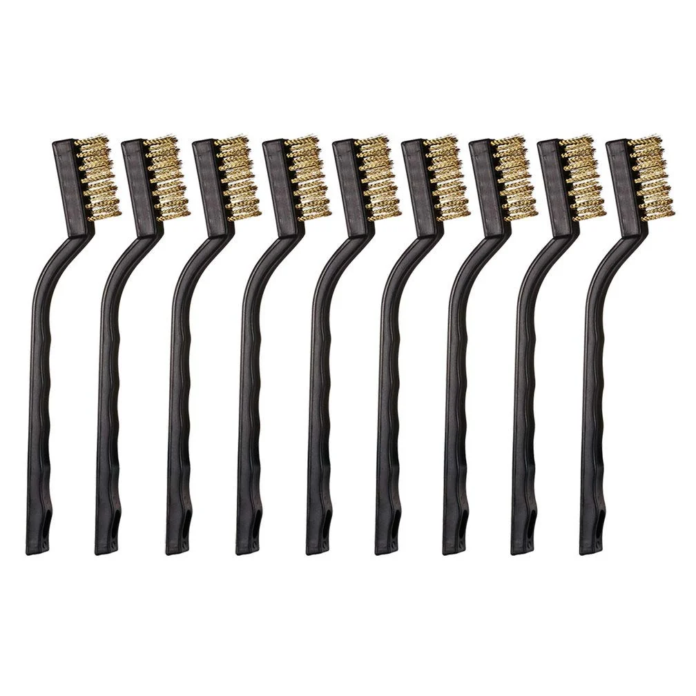 Enhanced 9PCS Mini Brass Brushes Set Curved Handle Scratch Wire Toothbrush Cleaning Welding Slag and Rust Healthy