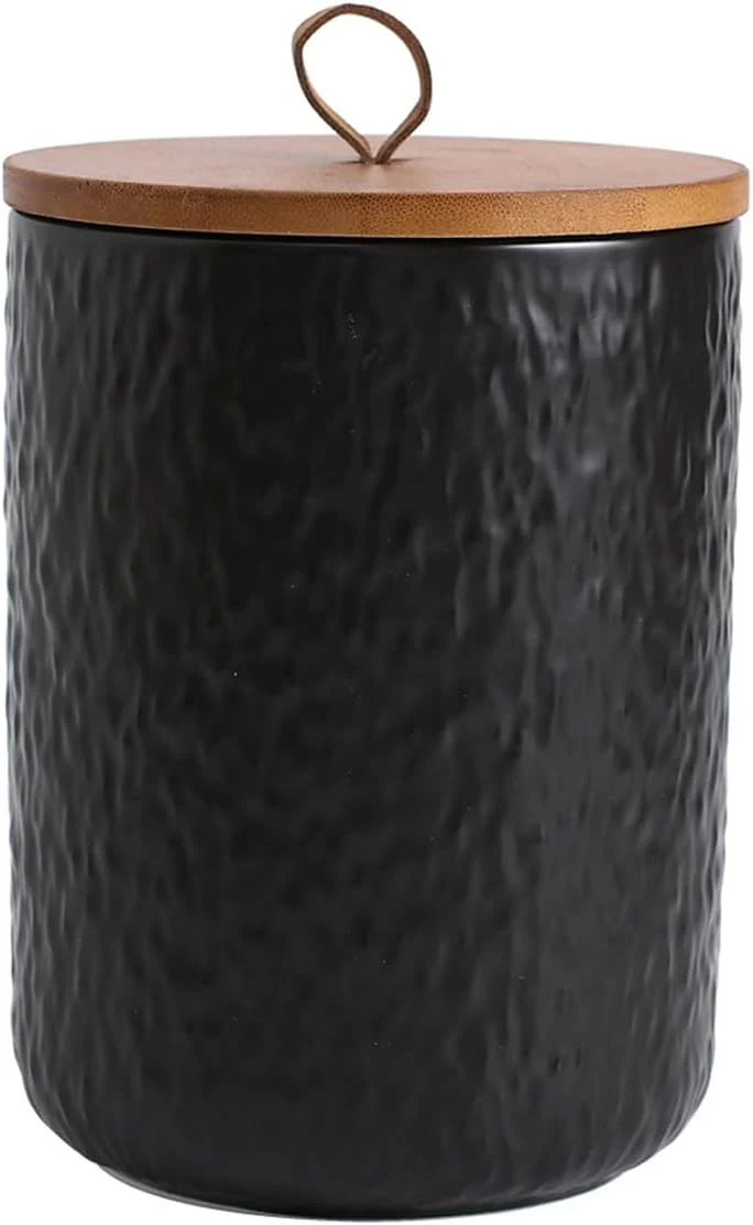 Outstanding Black White Ceramic Coffee Canister Tea Canister with Seal Wood Lid Airtight Coffee Storage Container for Coffee Bean Ground Coffee Sugar Cookie Candy jar Black 800ml Clean