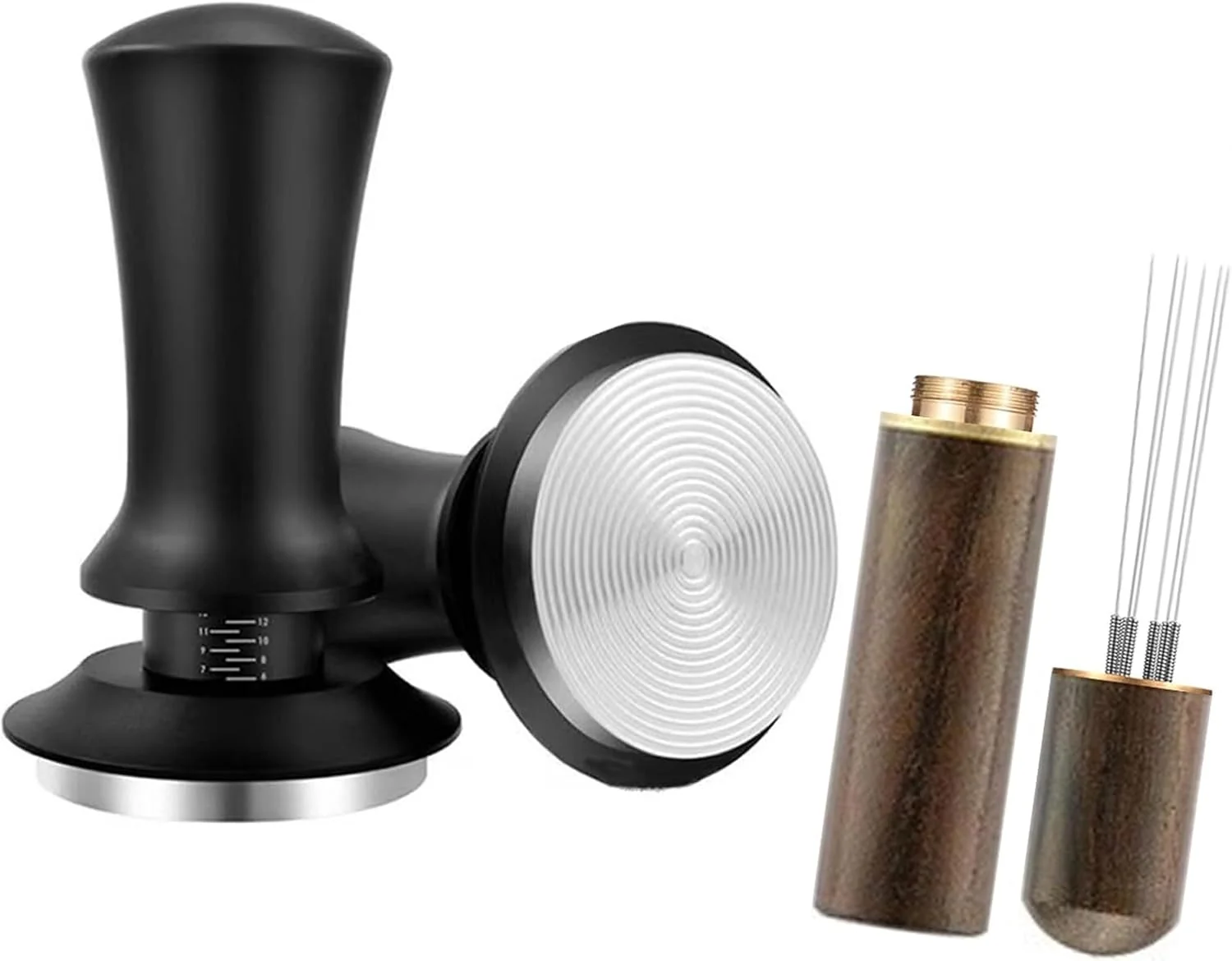 World-Class 51mm Espresso Tamper and Stirrer Set Adjustable Spring Loaded Calibrated Coffee Tamper Barista Accessories Kit Black Healthy