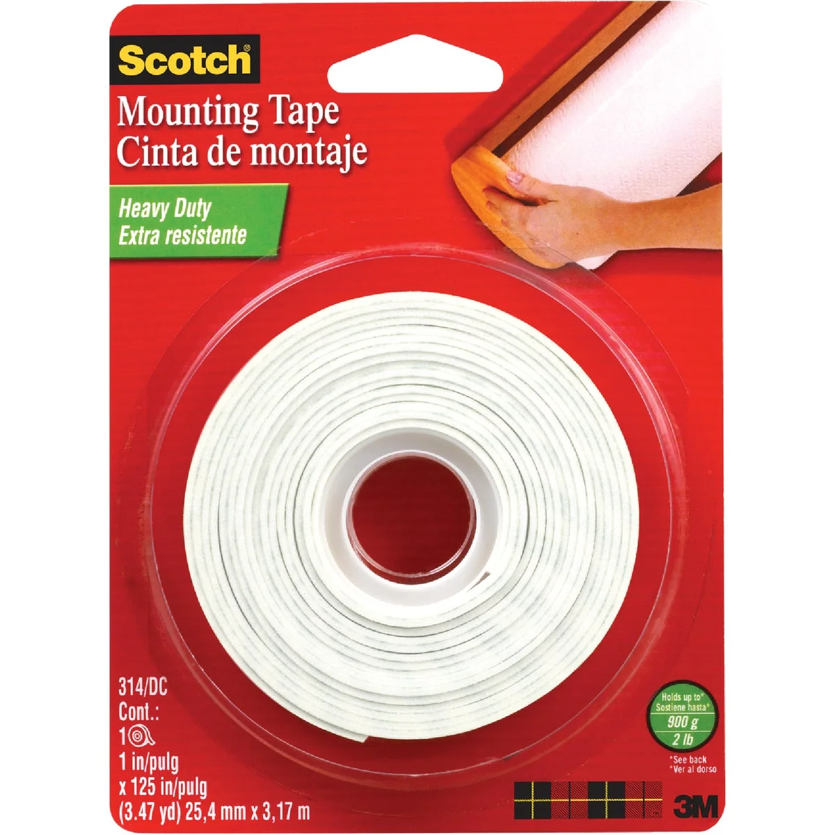 Green 3M Scotch 1 In. x 125 In. White Indoor Double-Sided Mounting Tape 2 Lb. Capacity Expertly Made