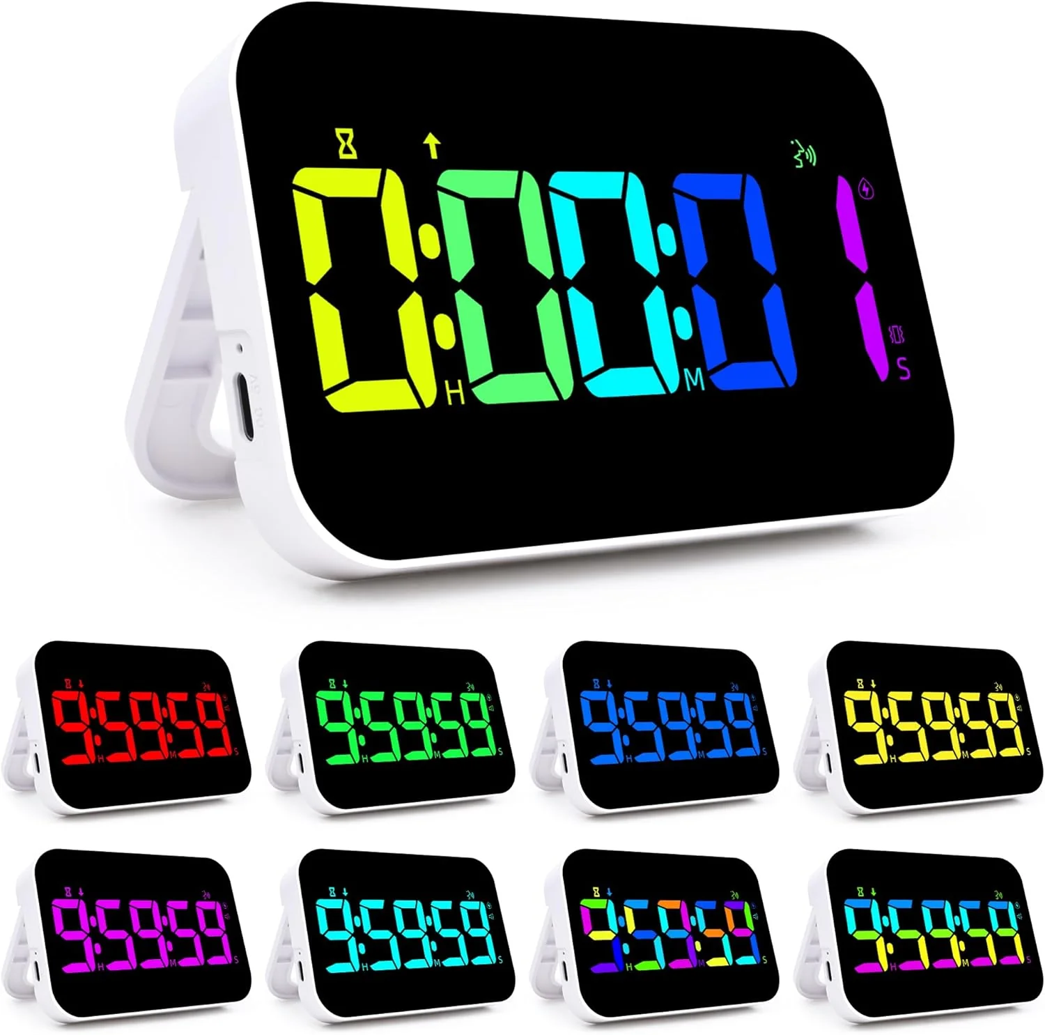 Practical Kitchen Timer（1.5 Number）with Voice Reminder 10 RGB Color Changing Digital Magnetic Timer Countdown Up Rechargeabilit Brightness Display Casual