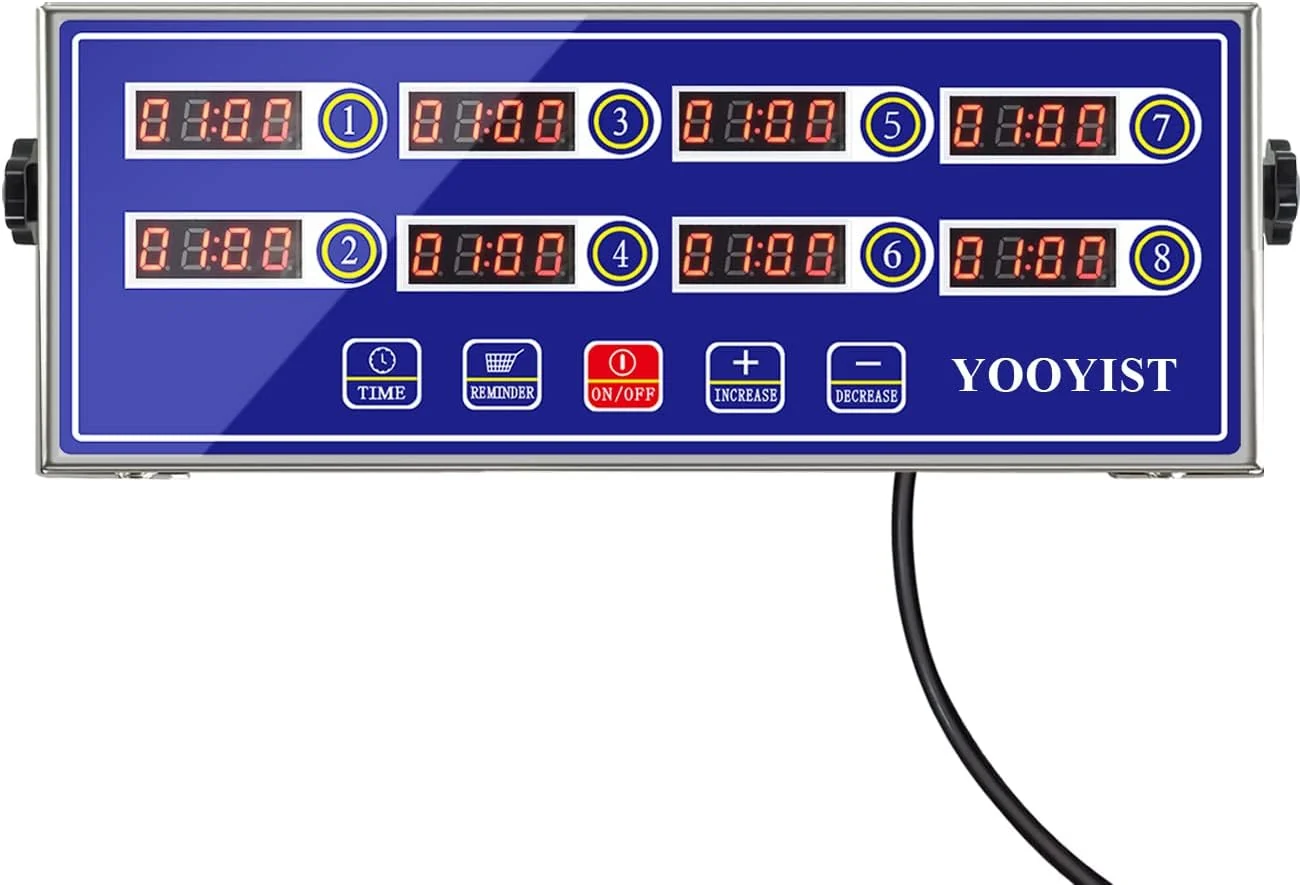 Solid Professional Commercial 8 Channel Multiple Kitchen Timers Digital Calculagraph Programmable Loud for Restaurant Food Fryer Baking Cooking Stainless Contemporary