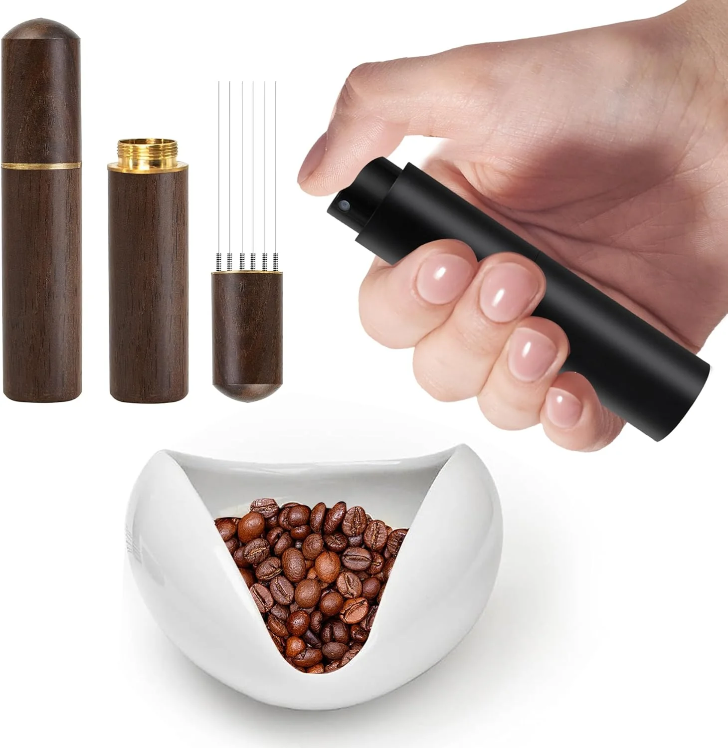 Selected Coffee Bean Dosing Cup and RDT Spray Bottle Espresso Coffee Stirrer 6 Needles WDT Tool- Coffee Bar Accessories for Coffee Lovers – 3 Pcs Functional