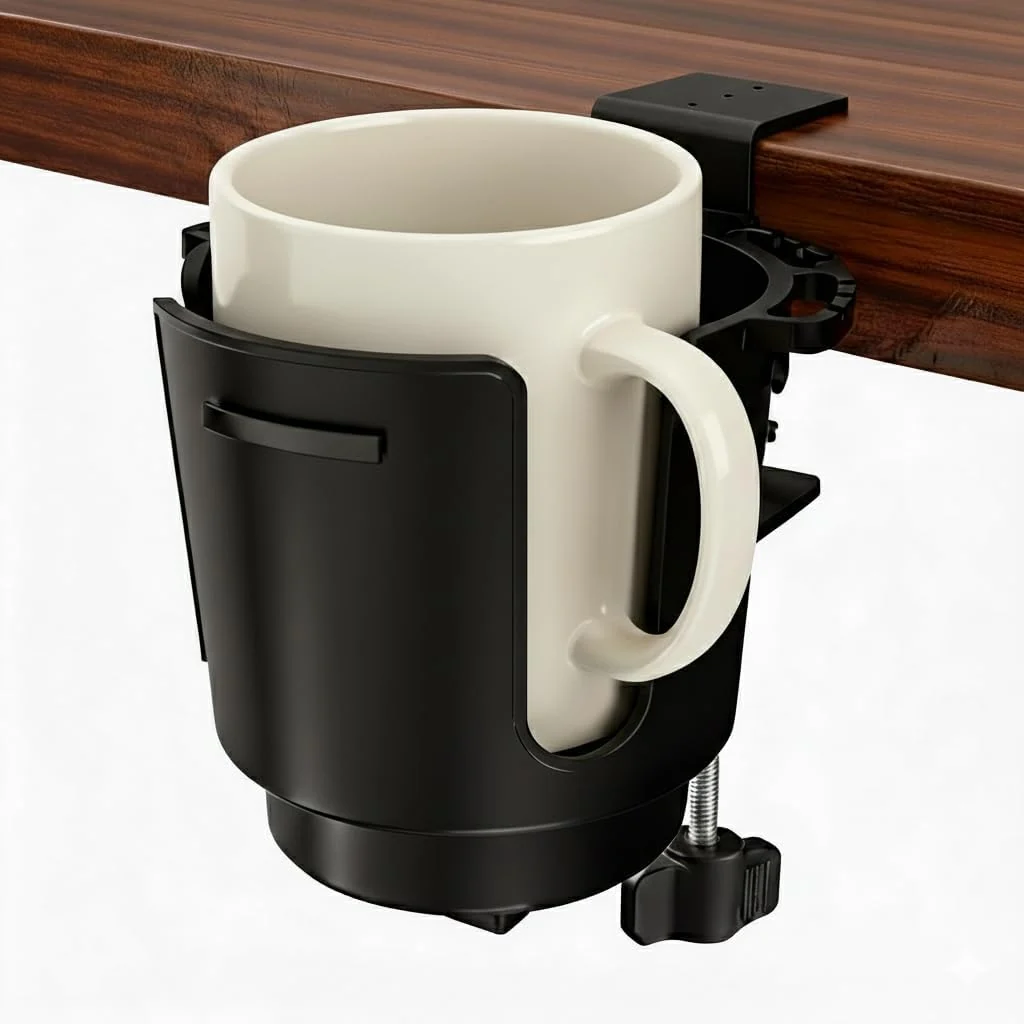 Easy-to-Use Desk Cup Holder with Metal Clamp Clip on Cup Holder for 8-28oz Bottles Trendy