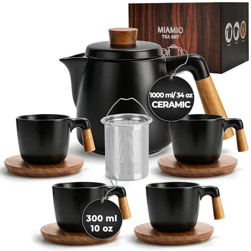 Stylish 34 Oz Ceramic Tea Pot Set with Infuser and Cups Sustainable