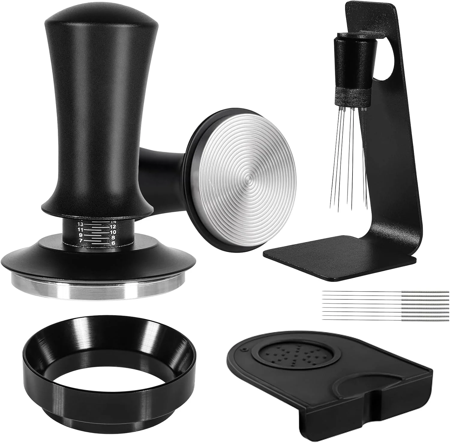 Recyclable Espresso Accessories Kit 58mm Coffee Tamper with Spring Loaded Calibration 316 Stainless WDT Tool with Magnetic Stand and Dosing Funnel Set Fits Prestigious