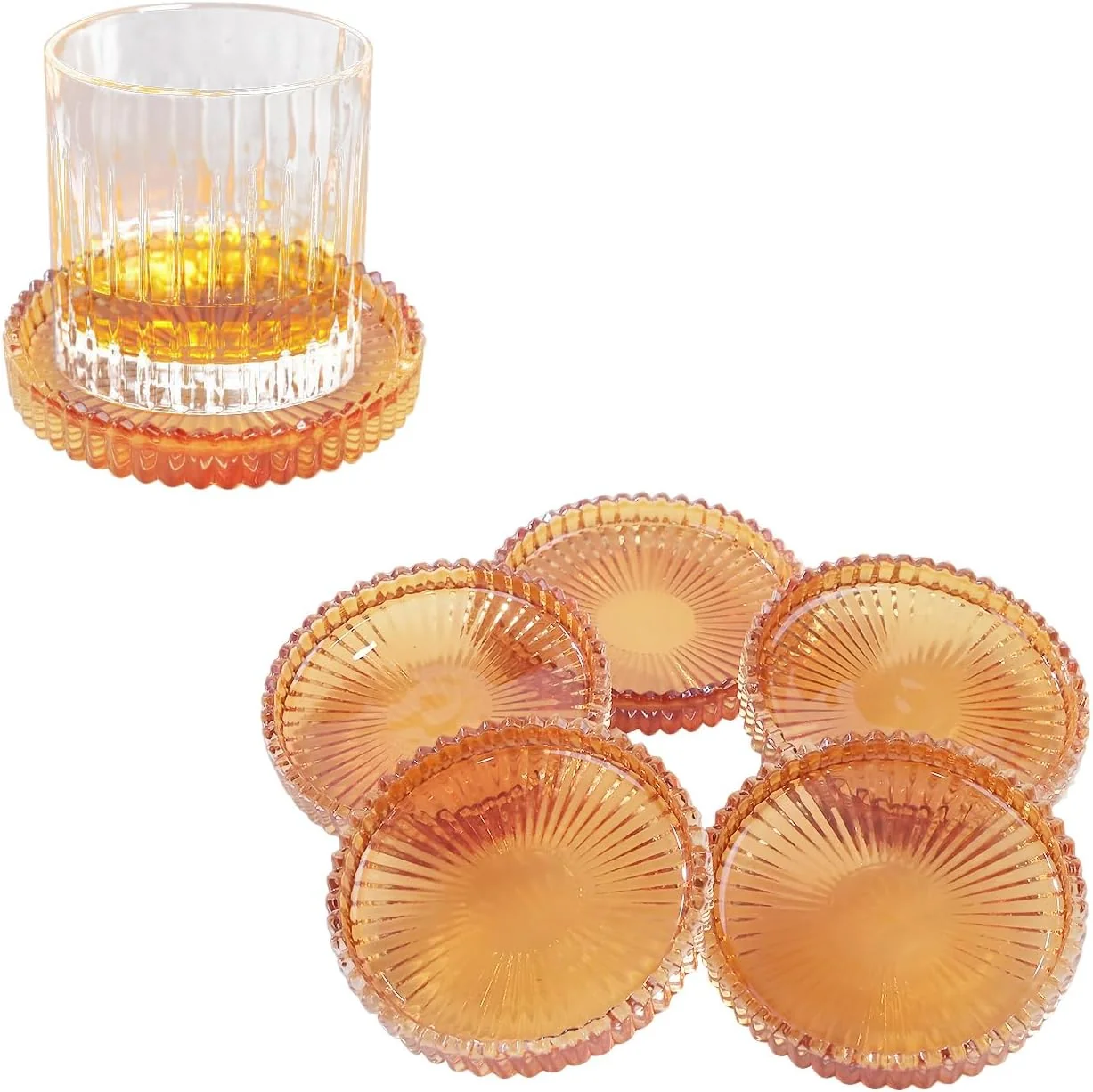 Premium Glass Coaster 6 Pack Round Cup Coasters for Drinks Crystal Coffee Coaster Stylish Drink Coasters for Kitchen Bar Dining Room Living Room Office Decor High-Quality