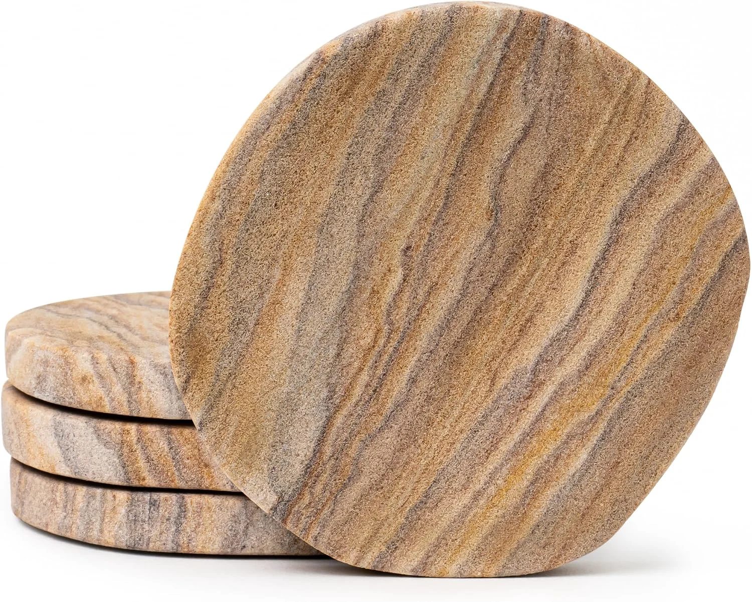 Fine Crafted Cork amp Mill Absorbent Sandstone Coasters for Drinks Set of 4 Water Absorbing Natural Stone 4 Inch Round with Irregular Edge I for Coffee Table Outdoor Bedroom Nightstand Smooth
