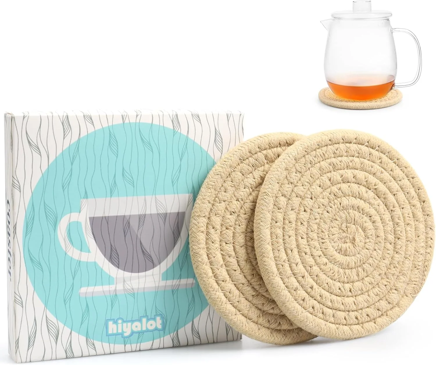 High-Grade 4.8 Khaki Cotton Coasters for Drinks Set of 2 – Absorbent Woven Drink Pads for Coffee Tea Boho Minimalist Cup Mats for Desk Nightstand Table User-Friendly