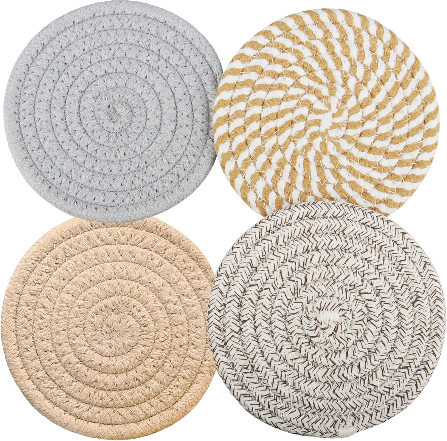 Effective 4.8 Inch Woven Drink Coasters Set of 4 Thick Absorbent Coasters Boho Cotton Neutral Fabric Coaster for Desk Table Office Decor Posavasos for Coffee Cups with Gift Box Multicolored 4Pack – High-Quality