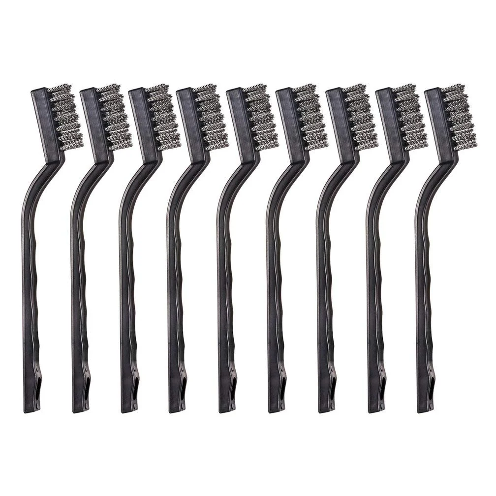 Authentic 9PCS Mini Wire Brushes Stainless Steel Brush Set Curved Handle Scratch Toothbrush Cleaning Welding Slag and Rust Traditional