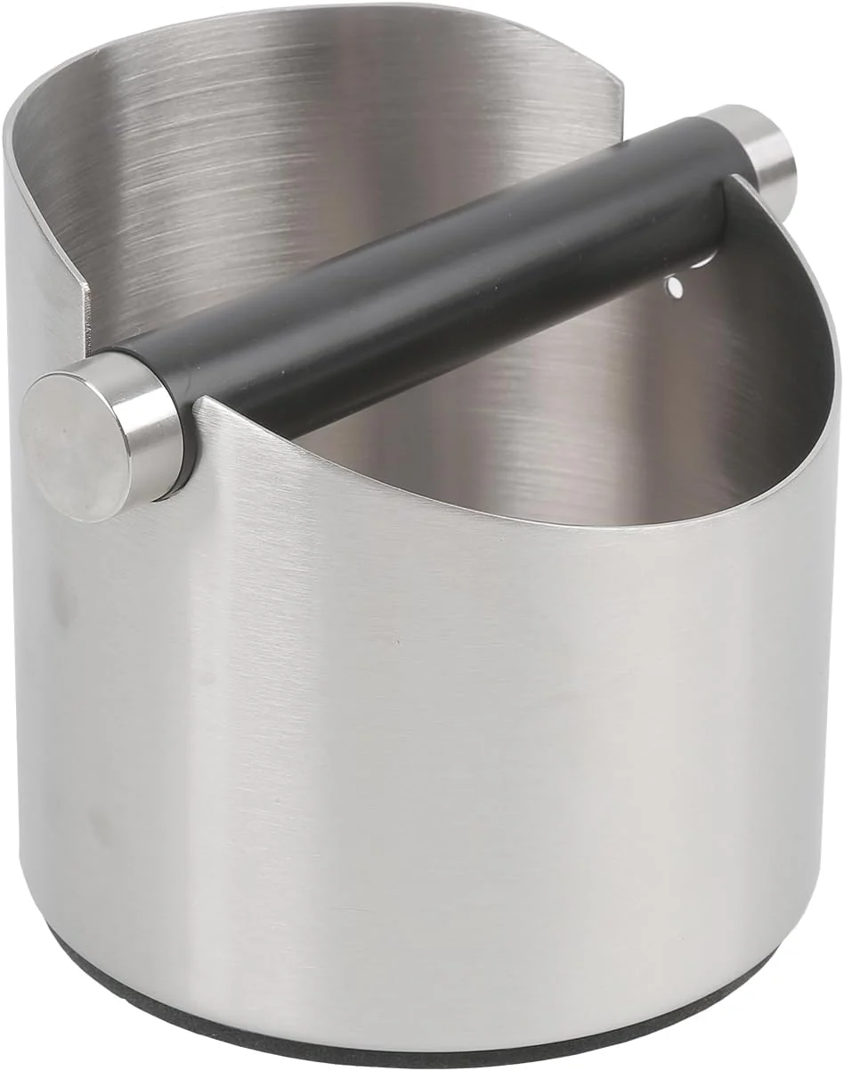 High-End Italian Espresso Tapping Box Stainless Steel Coffee Grinding Tapping Box With Detachable Tapping Rod And Anti Slip Rubber Base Silver-S Specialty