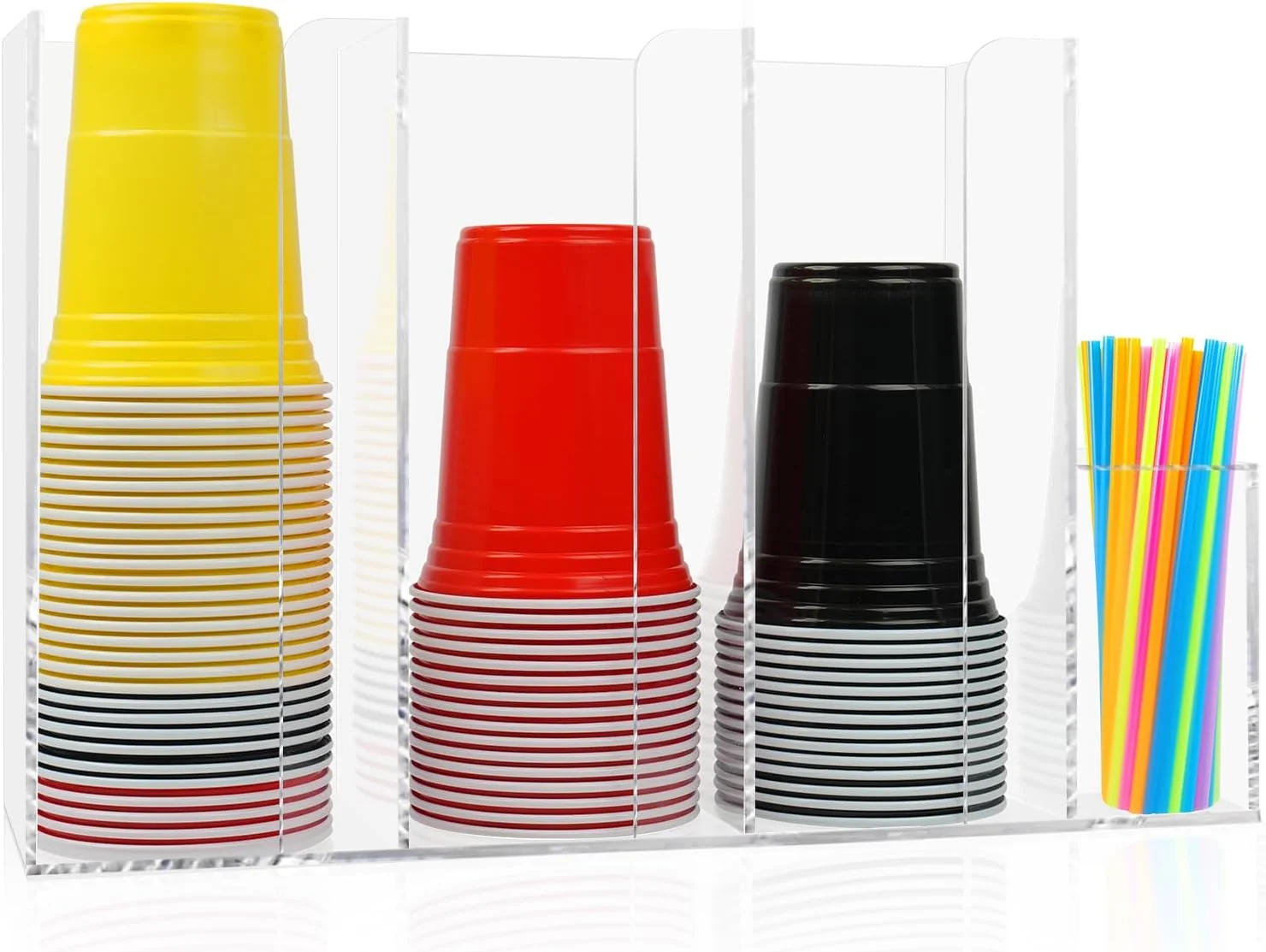 Fine 4 Compartments Acrylic Cup and Lid Holder Clear Disposable Coffee Cup Holder Organizer Cup Dispenser for Kitchen Bar Shop Party Supplies Modern