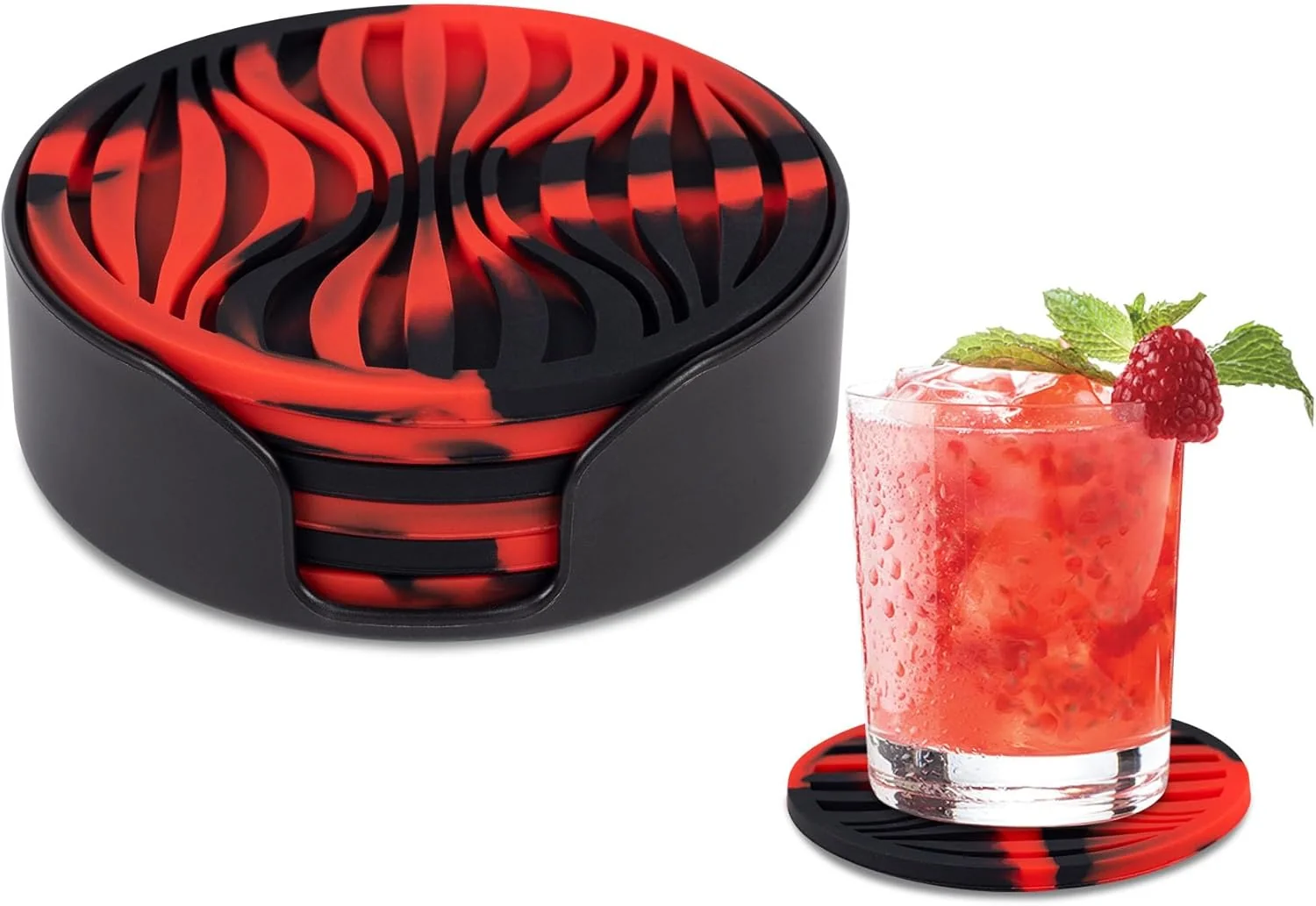 Verified 6 Pack Drink Coasters Coasters for Drink with Holder Non-Slip Silicone Cup Mat Rubber Coaster Live for Hot or Cold Drink High-Quality