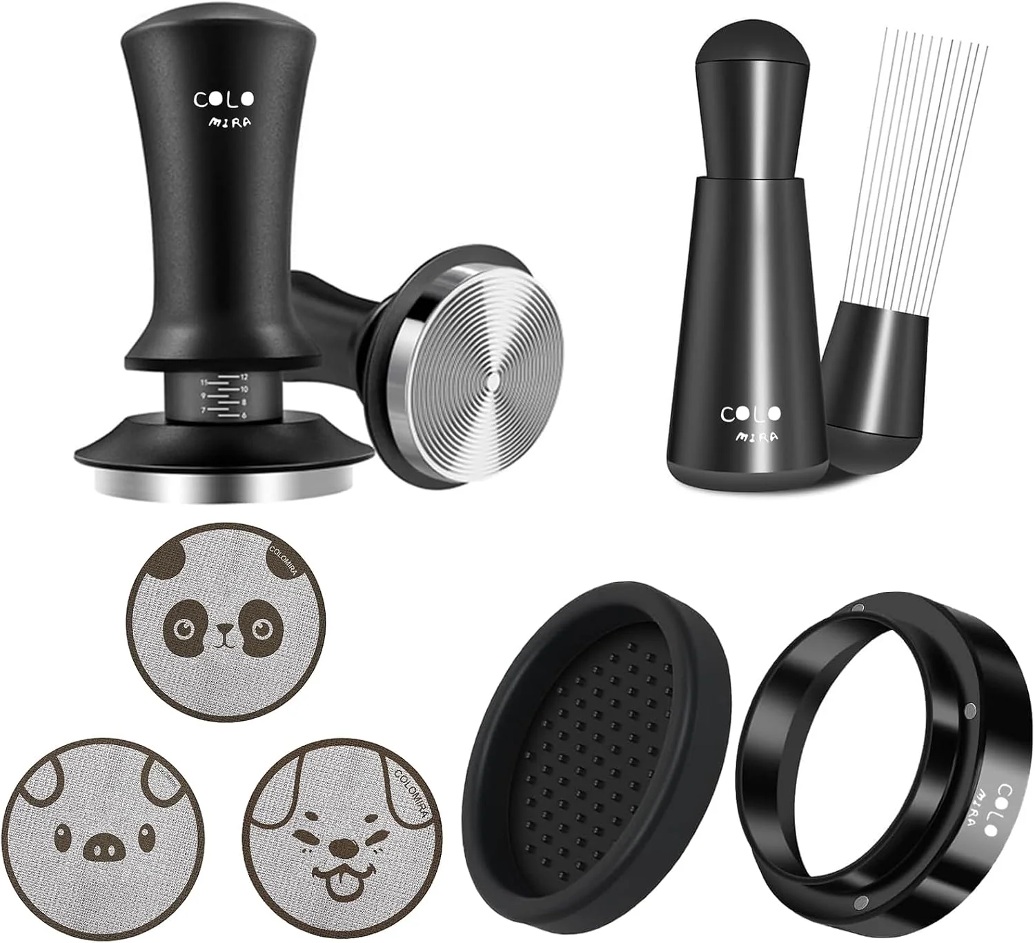 Secure 54mm Espresso Accessories Kit Fits Espresso Machine amp Portafilter Spring Loaded Calibrated Tamper WDT Tool and Dosing Funnel Espresso puck screen Set Aluminium and 316 Stainless Steel Elite