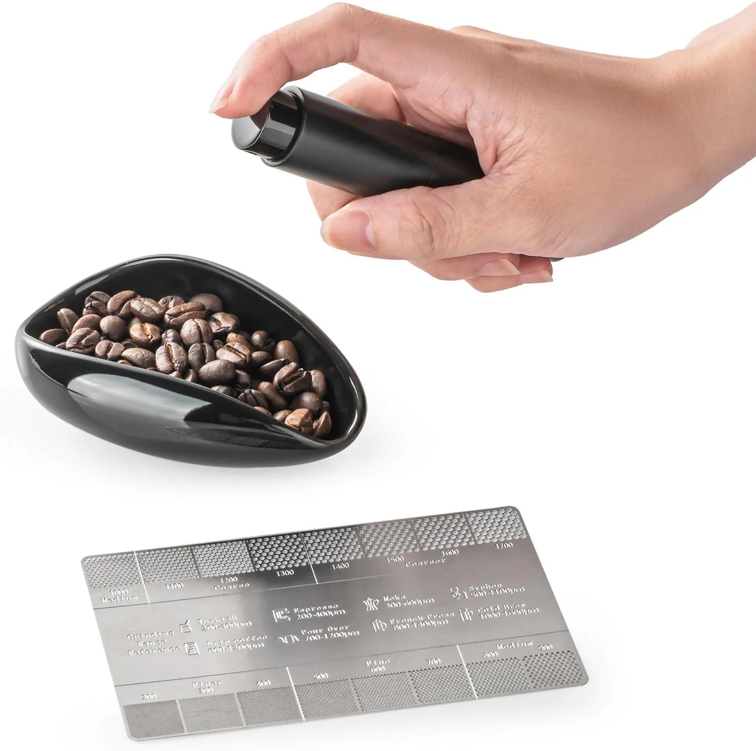 Prestigious KitchenTour Coffee Kit – Ceramic Dosing Cup Anti-Static Sprayer Grind Size Ruler – 3-in-1 Pro Set Measure Spray Validate Effective