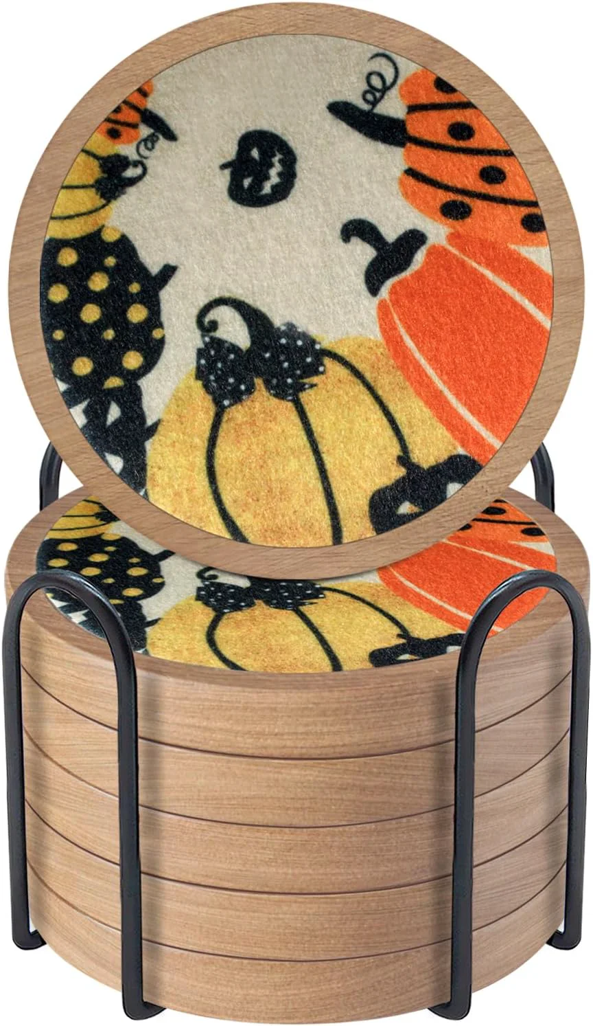 Durable Fall Coaster Set of 6 Cewiru Halloween Coasters for Drinks Absorbent Cup Mats for Table Protection Unique Halloween Round Coasters for Coffee Table Kitchen Decor 4.3 Quality