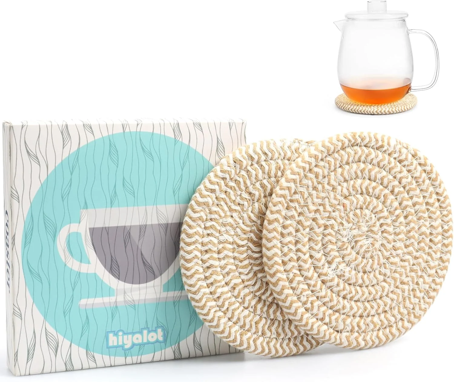 Soft 4.8 Drink Cotton Coasters Set of 2 – Boho Woven Drink Pads for Coffee Tea Neutral Sandstone Blend Fabric Cup Mats for Desk Table Nightstand Fine Crafted