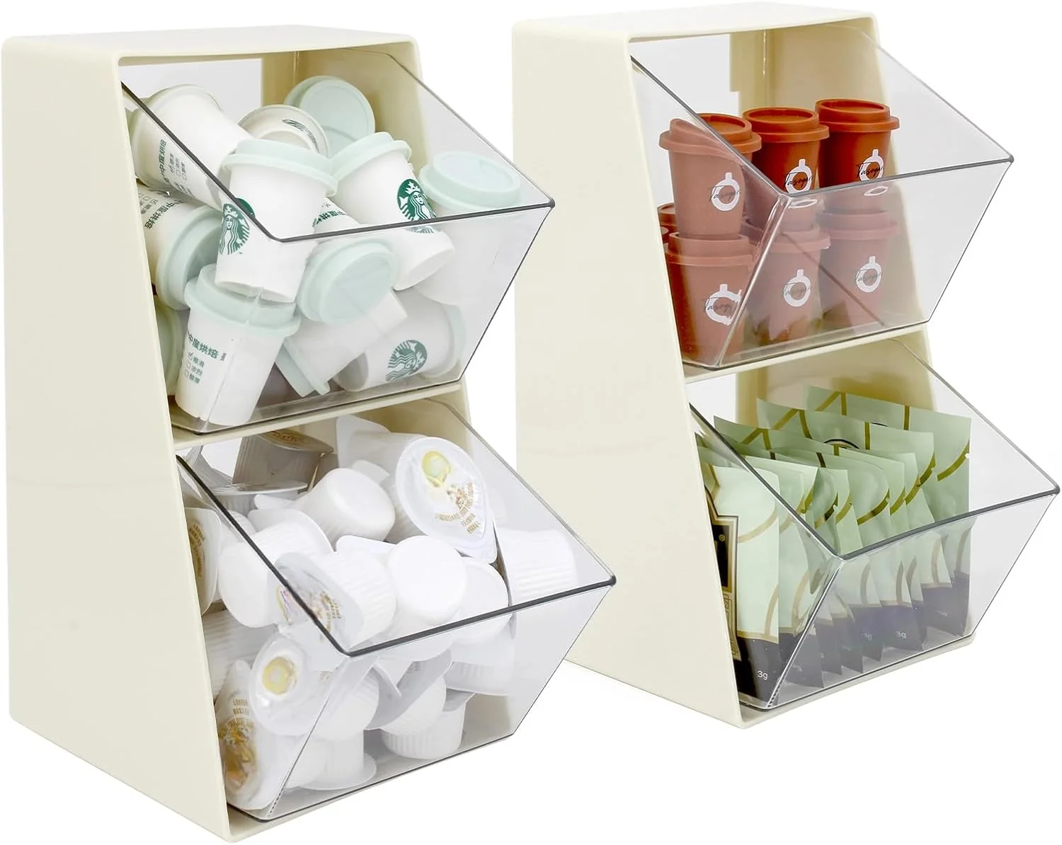 Secure 2 Pack Coffee Pod Holder K Cup Storage Organizer for Home Office Bar Countertop Organiser Bins for Coffee Station Counter Container for Tea bag Sugar Next-Generation