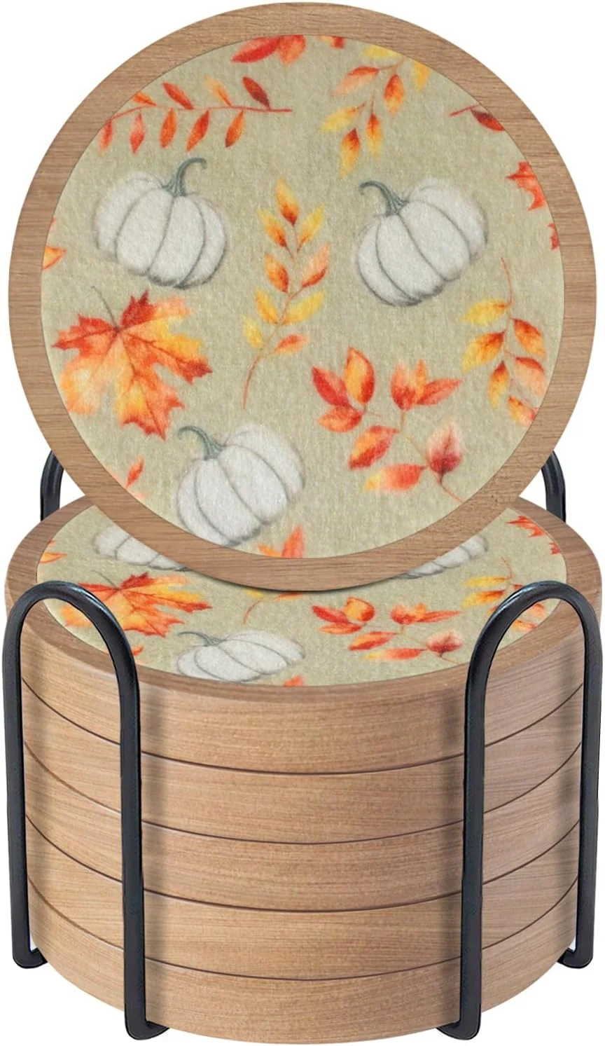 First-Class Pumpkins Coaster Set of 6 Cewiru Halloween Coasters for Drinks Absorbent Cup Mats for Table Protection Unique Fall Round Coasters for Coffee Table Kitchen Decor 4.3 Excellent