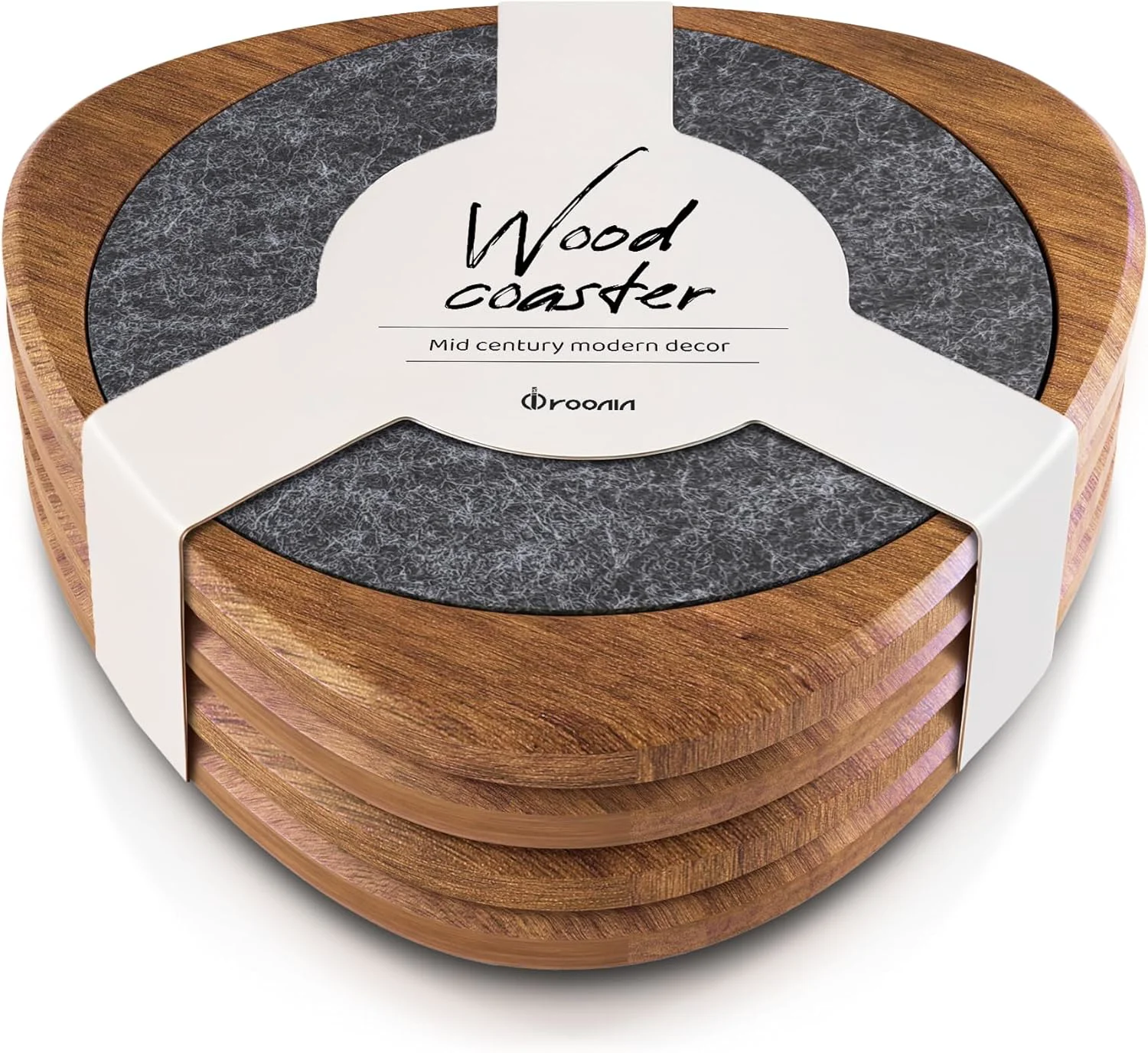 Next-Generation Roonin Mid Century Modern Decor Coasters Set of 4 – Absorbent Coaster – Felt Coaster MCM Decor – Midcentury Modern Wooden Coasters for Drink Advanced