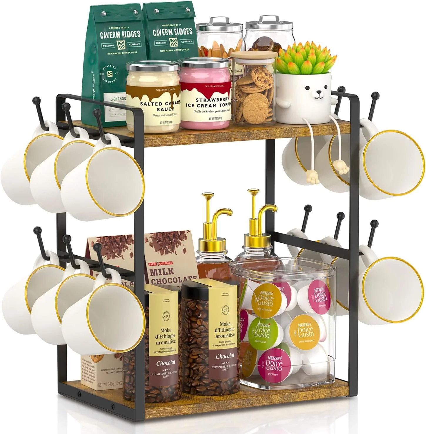 Comfortable EsLuker.ly Coffee Station Bar Organizer Mug Holder Stand Countertop 2 Tier Mug Cup Tree Rack for Kitchen Office Storage Shelf with 12 Hooks Trusted