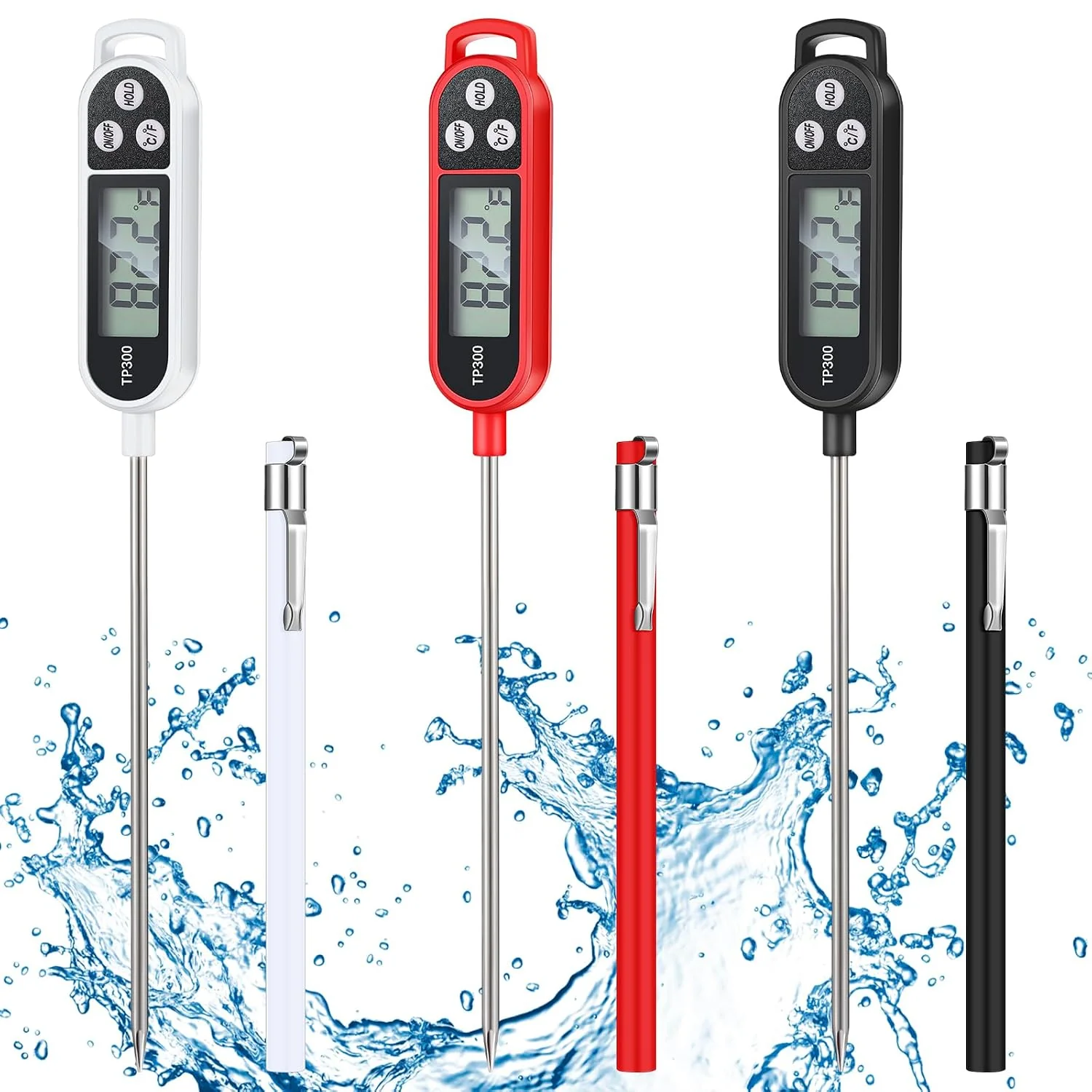 Prestigious 6 Pcs Food Thermometer Instant Read Probe BBQ Black White Red Meat Water Liquid Digital Waterproof Thermometer Kitchen Cooking Supplies for Cooking Milk Yogurt Dependable