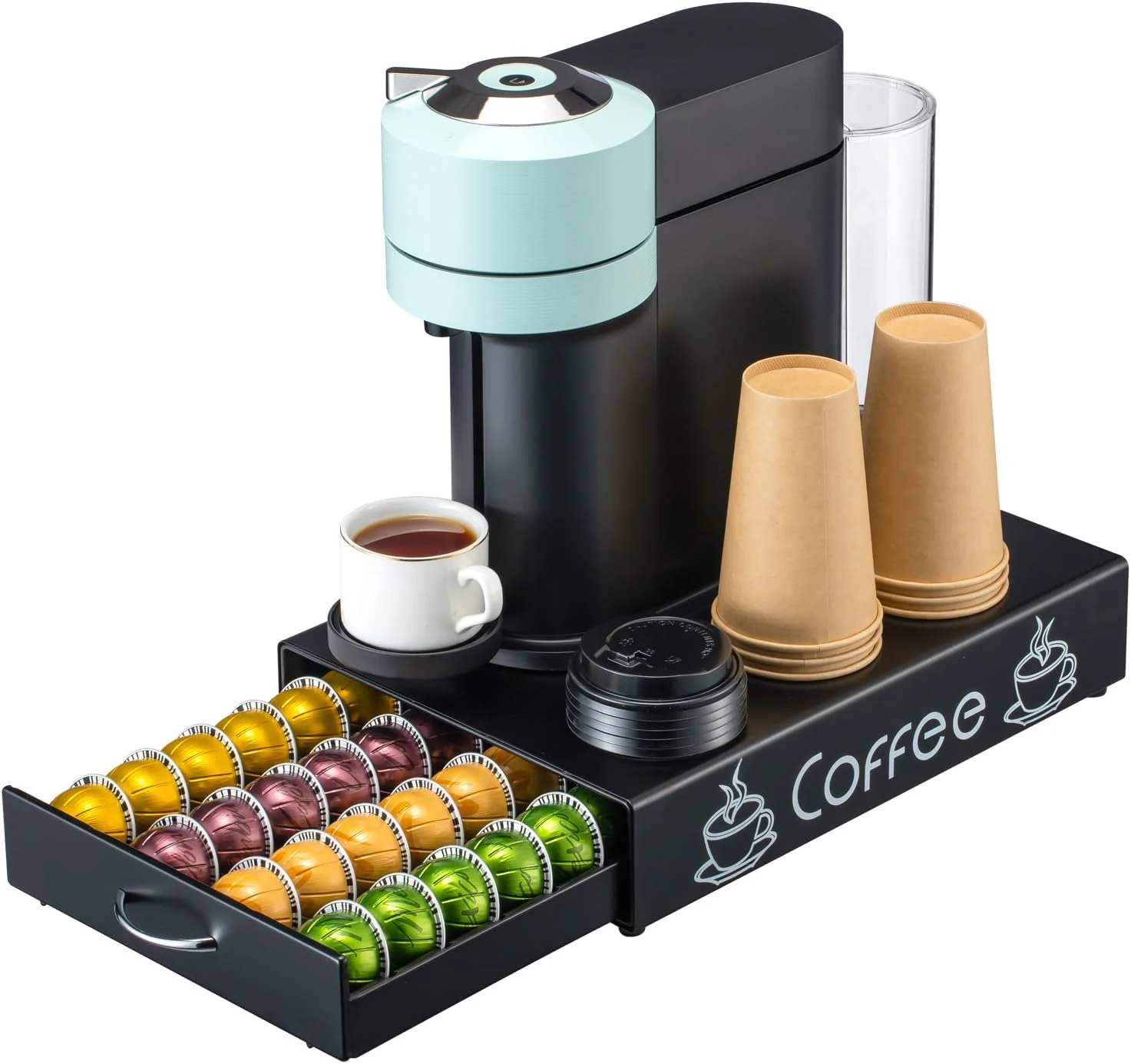 Stylish Rice rat Nespresso Pod Holder Pod Drawer Cabinet Pod Storage Rack For Counter 10.6” Wide by 16.5” Deep by 3.5” High 30 Pods Certified