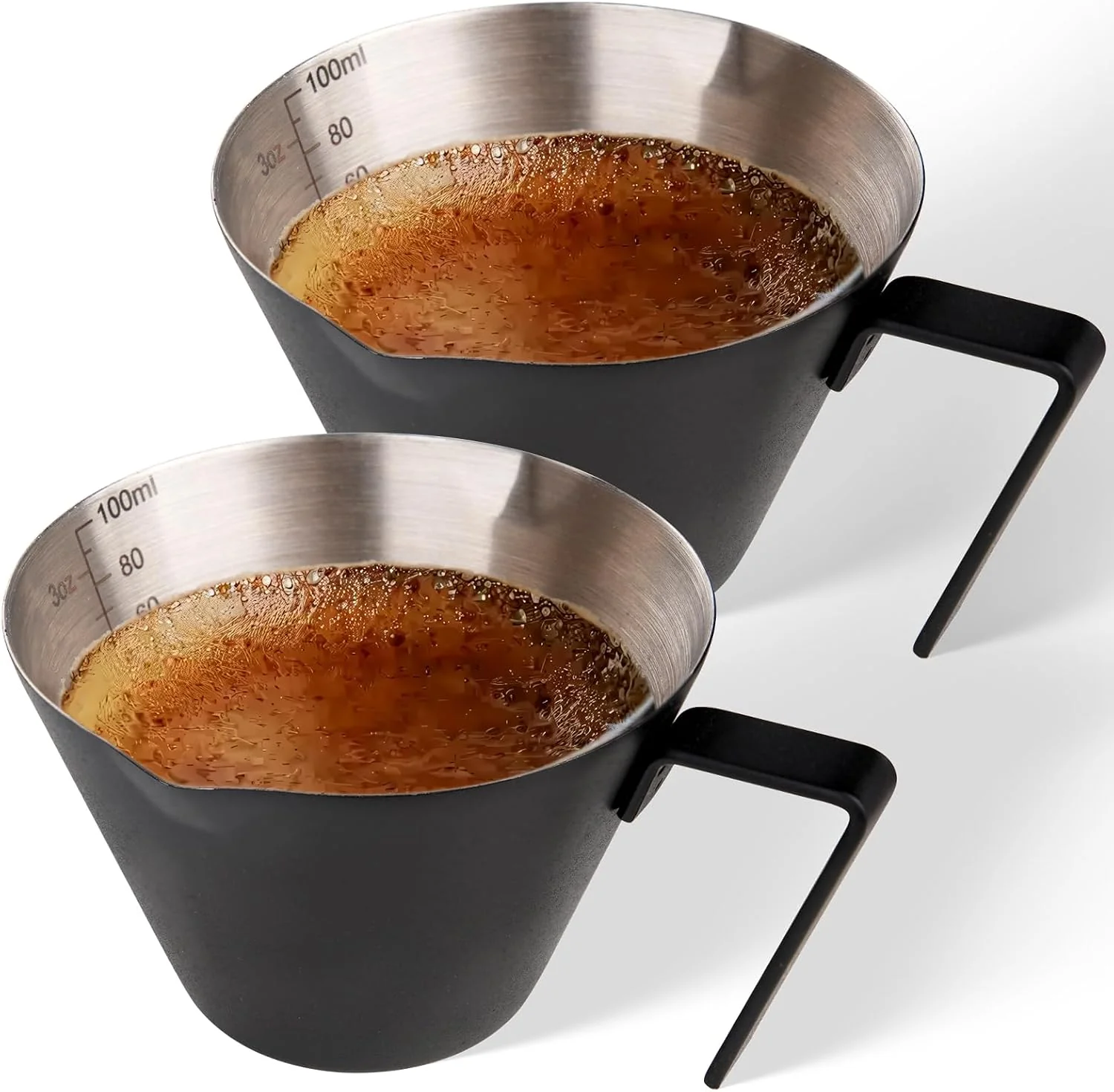 Long-Lasting YARRAMATE Stainless Steel Espresso Shot Cup 3.4oz Black 2 Pack Heat Insulated Grip Stackable Dual-Scale Accuracy Easy to Rinse Clean Fits Espresso Maker Healthy