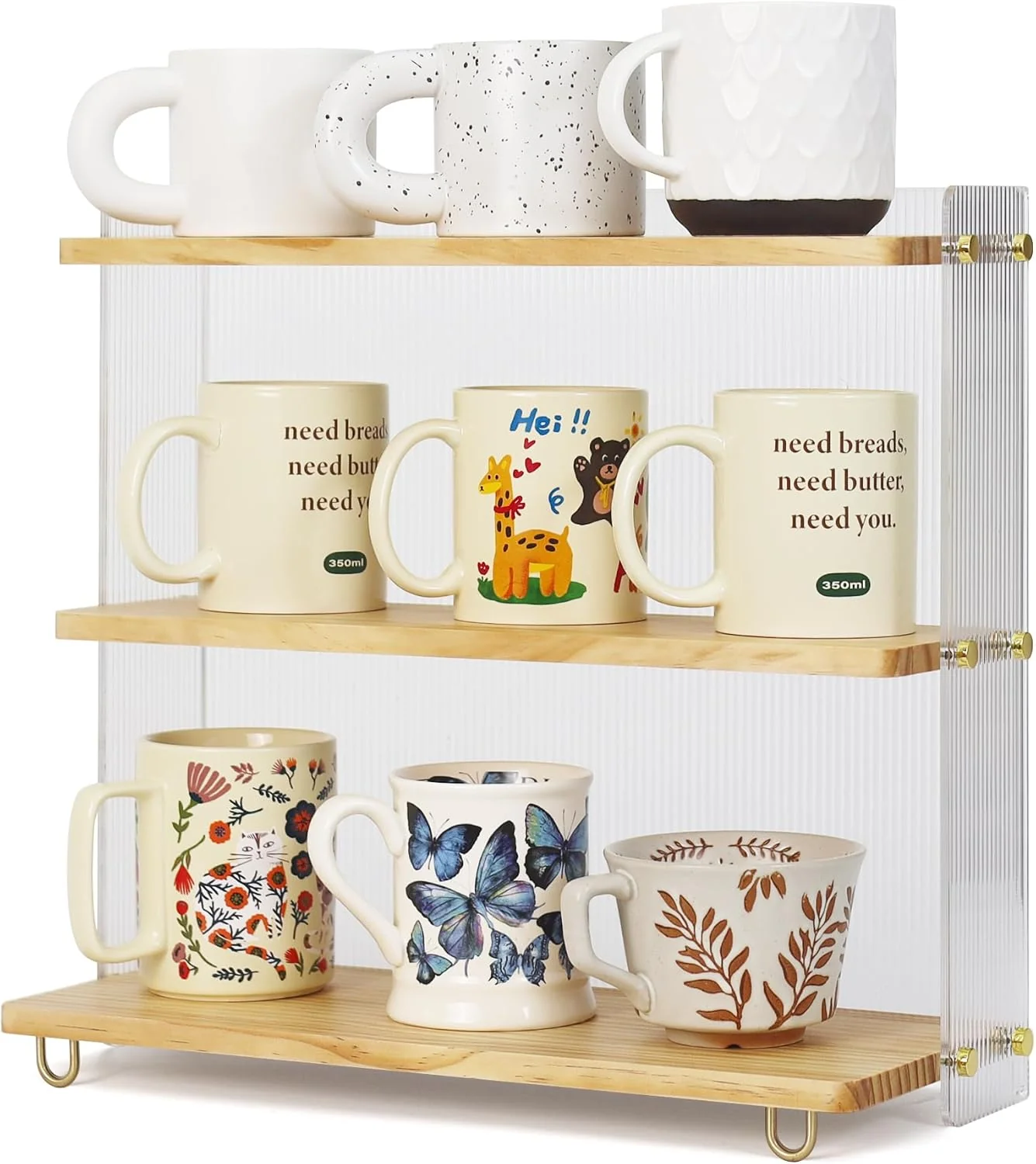High-Performance Coffee Mug Holder Wooden Cup Station Organizer 3 Tier Cup Holder for Coffee Bar Mug Display Rack for Countertop Mug Holder Shelf for Home Kitchen Elite
