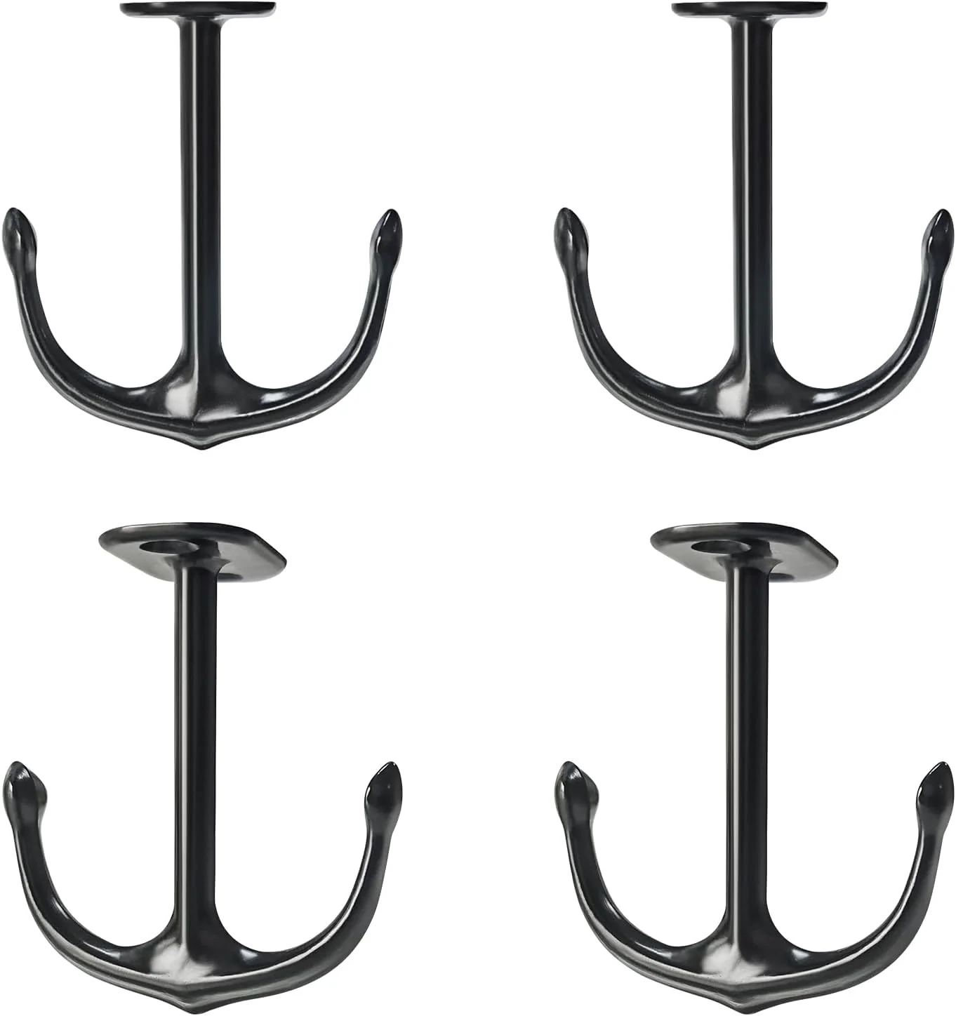 Selected Anchor Shape Zinc Alloy Double Prong Ceiling Hooks 4-Pack Under Shelf Coat Hooks Hanging Towel Robe Clothes Cap Bathroom Kitchen Cabinet Garage Use Long-Lasting