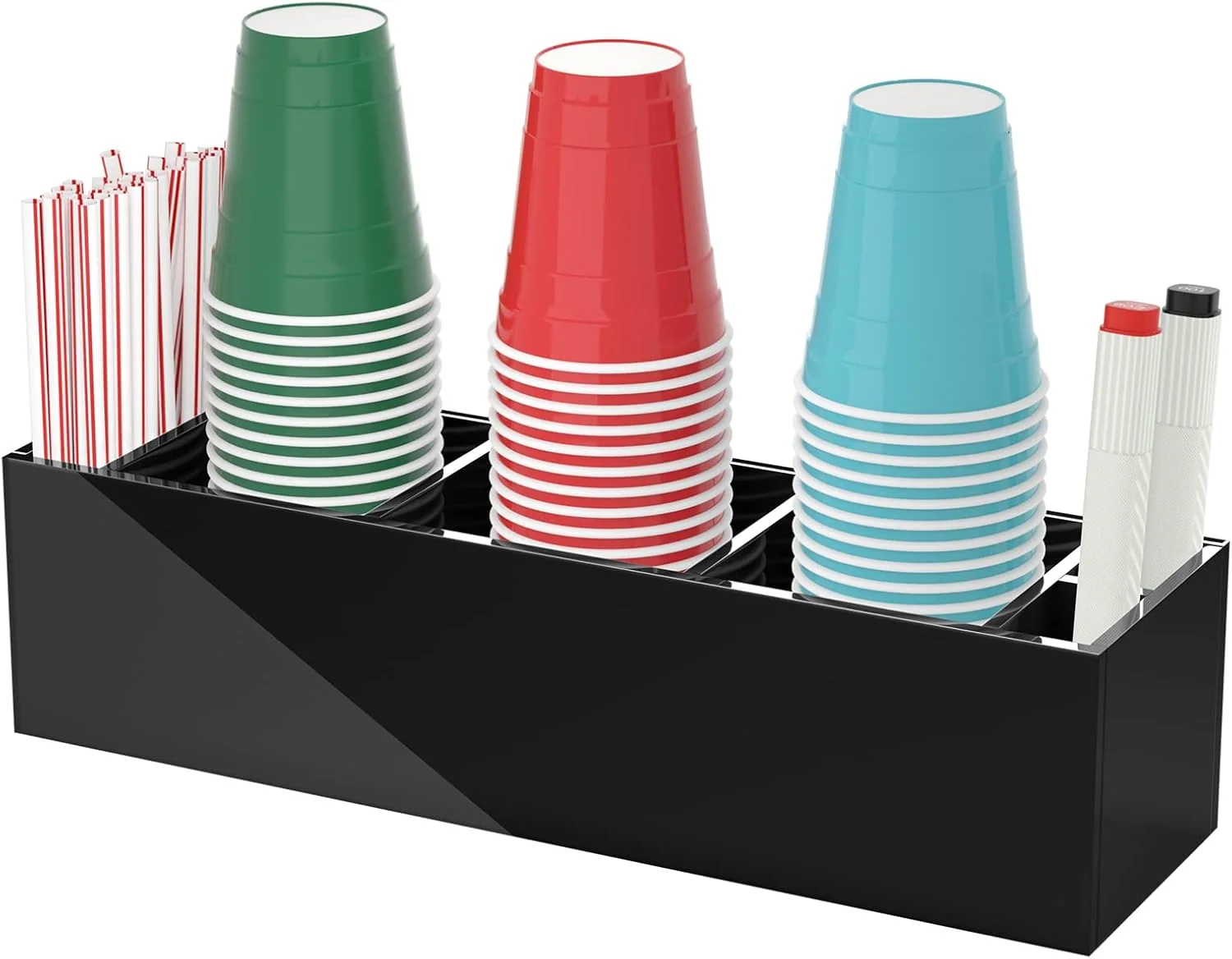 Contemporary Triple Cup Holder with Marker Slot Party Cup Dispenser Acrylic Cup Organizer Mark Your Cup and Drink Up Caddy Modern Bar Counter Decor Black Healthy