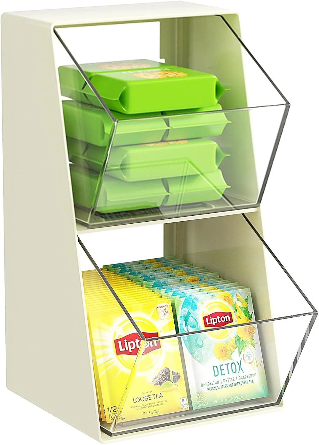 Crafted Acrylic Tea Bag K Cup Organizer with 2 Transparent Drawers – Compact Multi-Use Storage for Coffee Pods Sugar Packs Trendy