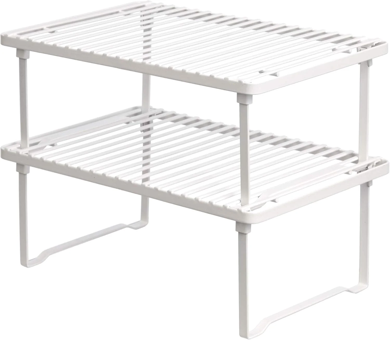 Clean Stackable Metal Kitchen Storage Shelves for Dishes 12.5 L x 8 D x 4.5 H Set of 2 White Fine Crafted