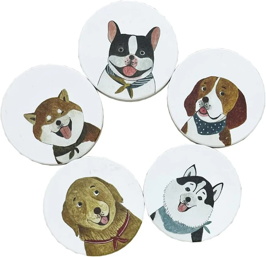 Proven Cute Coasters for Desk Dog Themed Absorbent Ceramic Cup Coasters for Tabletop Protection I for Various Size Cups Outdoor or Indoor Top-Quality