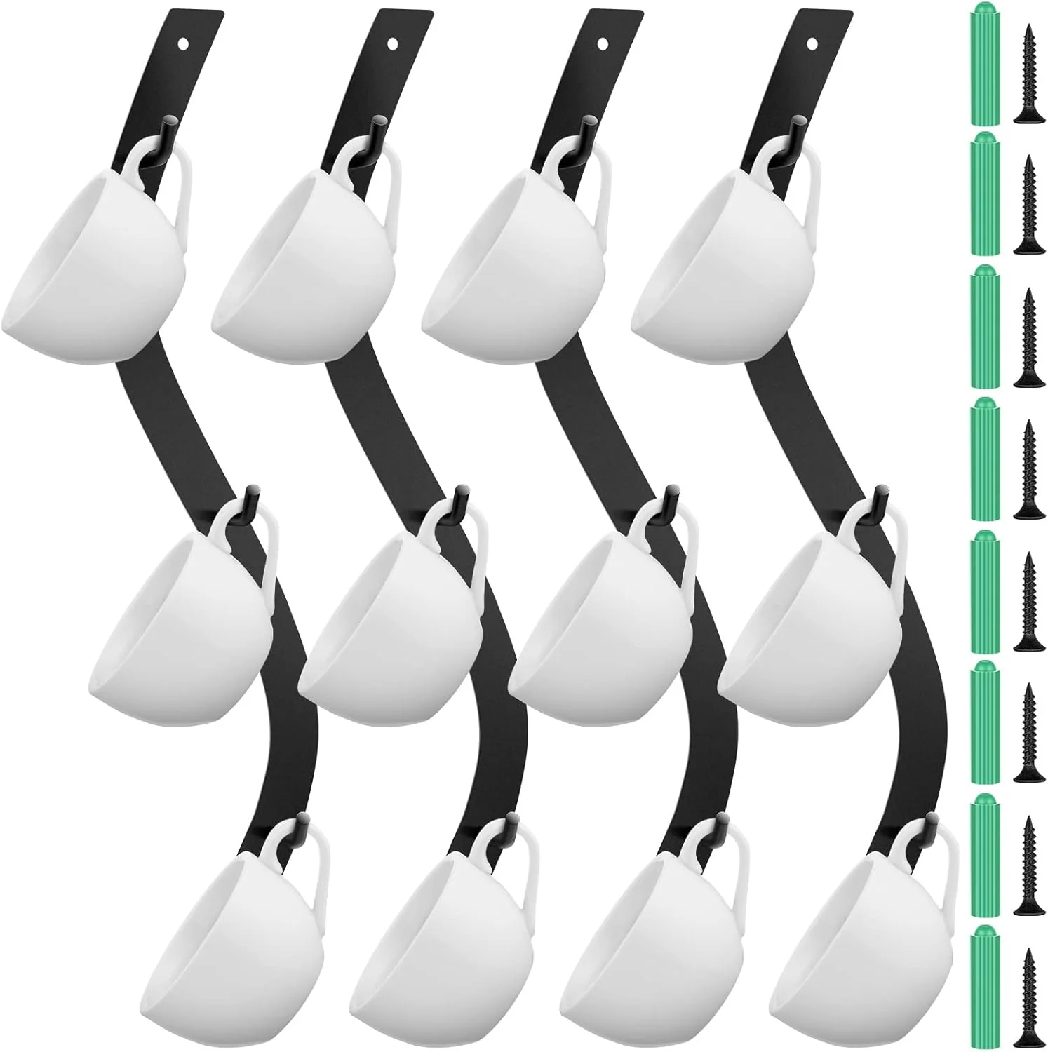 Convenient Sosation 4 Pack Coffee Mug Wall Rack Mounted with 12 Hooks S Curve Metal Coffee Cup Rack Wall Hanging Holder for Bar Kitchen Corner Station Decor Verified