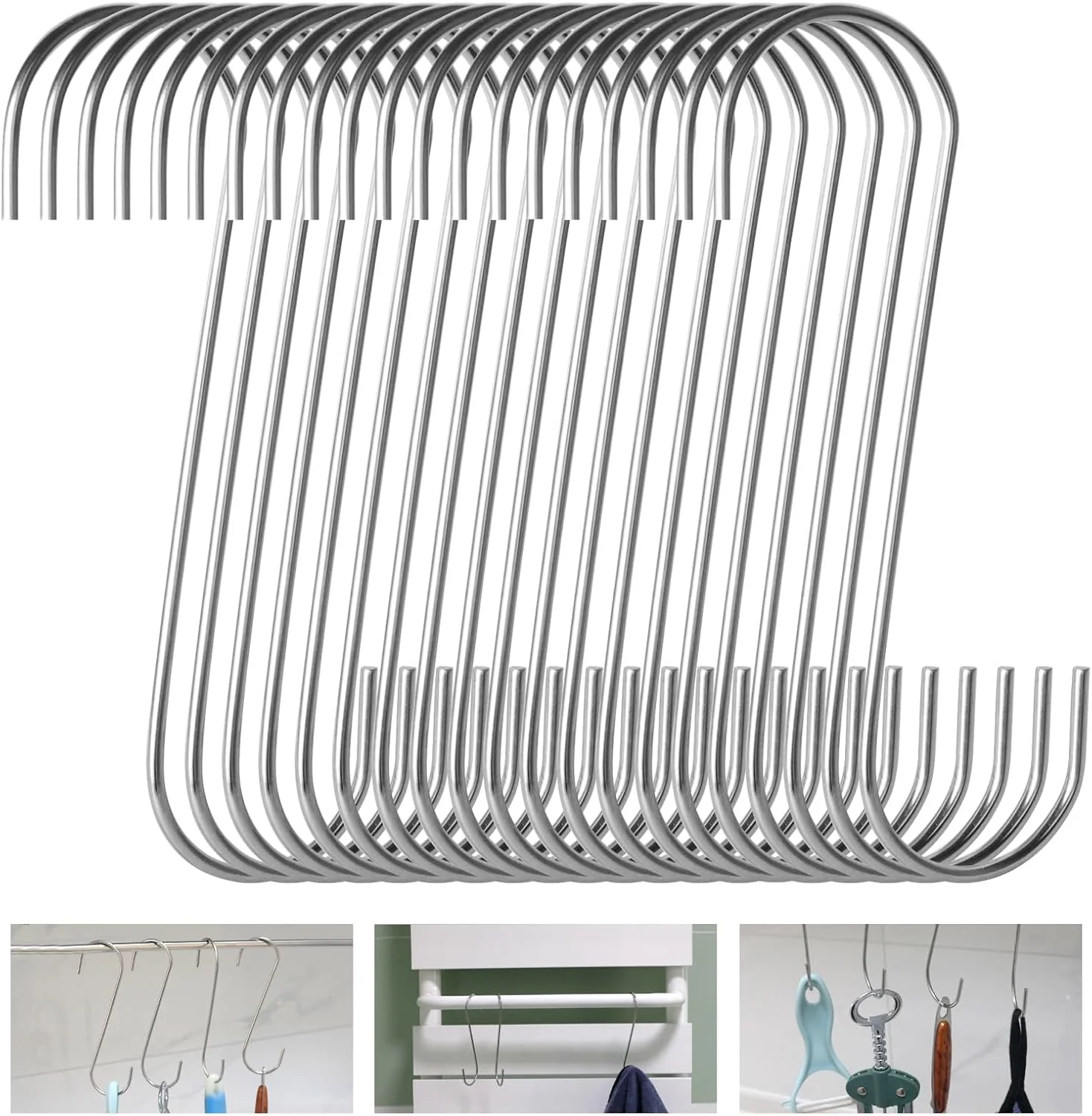 Certified 20-Pack S Hooks – Stainless Steel Heavy Duty S Hooks for Hanging pots Pans Plants Coffee Mugs Towels in Kitchen and Bathroom Coat Bag Verified
