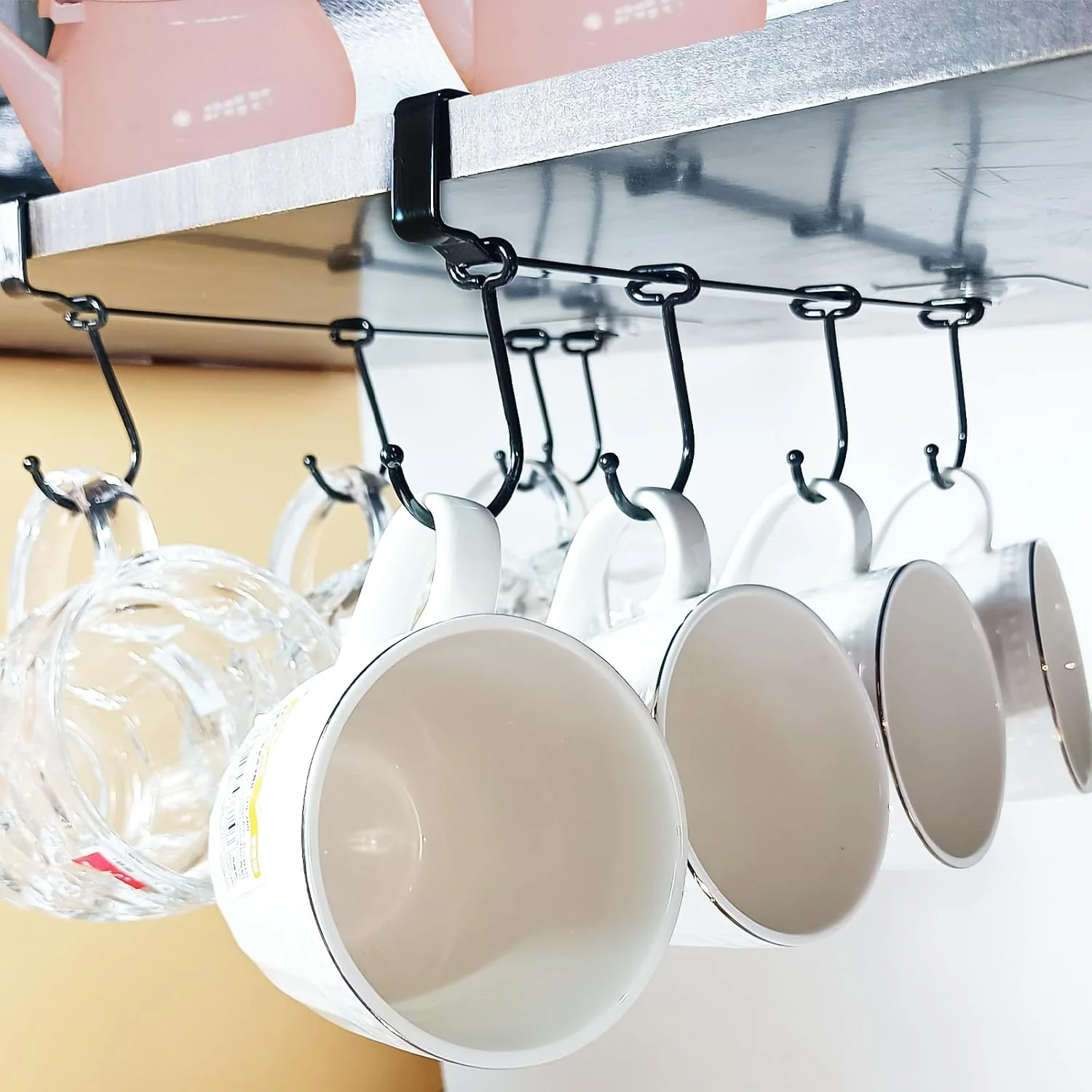 Minimalist Adjustable Mug Hooks – Secure Sturdy-Designed for Ease of Use Durability-I for Kitchens Pantry Storage-Black Finish for a Sleek Modern Breathable