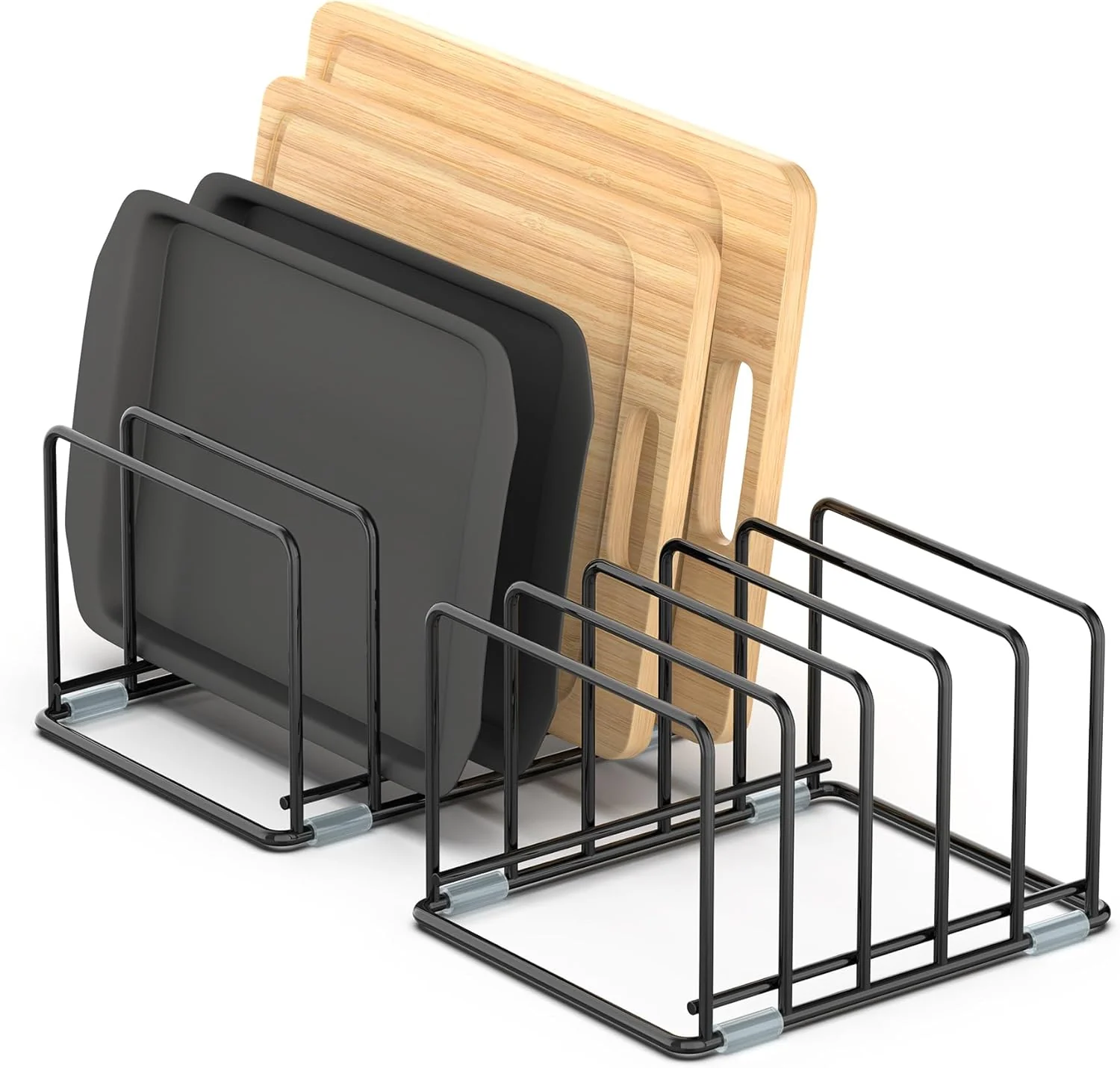 First-Class 2-Pack Medium Black Cutting Board Racks Kitchen Cabinet Organizer 5 Tiered Shelves for Baking Trays Cutting Boards Cookie Sheets Muffin Pans Reusable